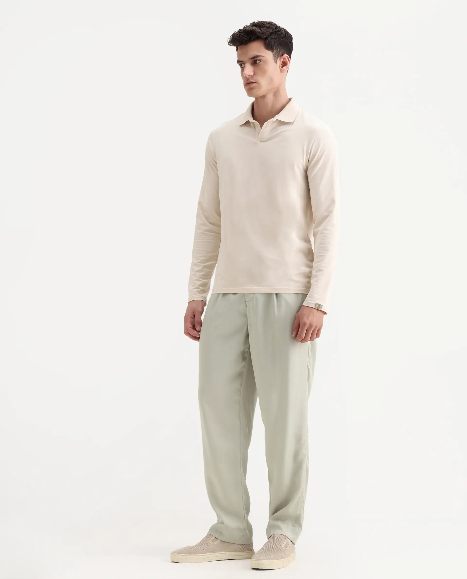 Rare Rabbit Men's Memos Light Green Tencel Plain Regular Fit Trouser - Image 4