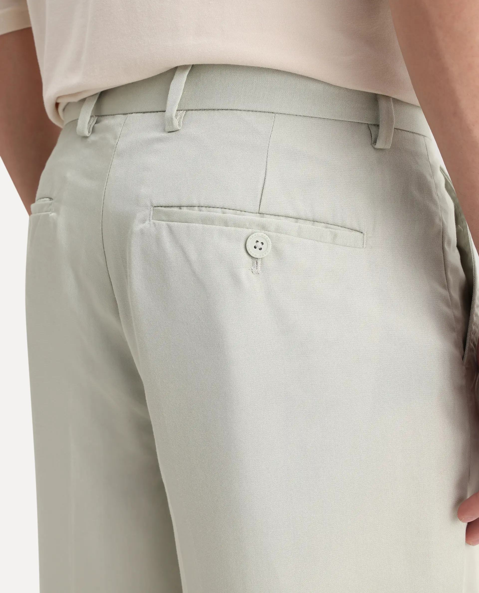 Rare Rabbit Men's Memos Light Green Tencel Plain Regular Fit Trouser - Image 6