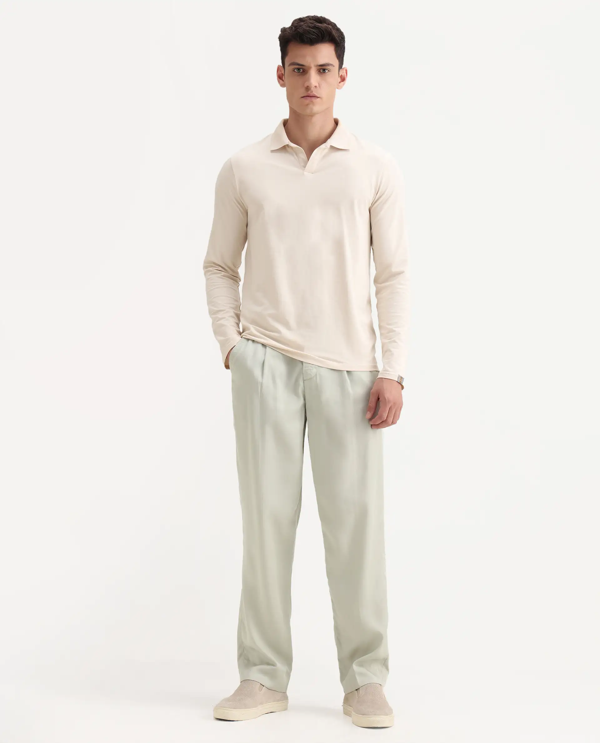 Rare Rabbit Men's Memos Light Green Tencel Plain Regular Fit Trouser - Image 7