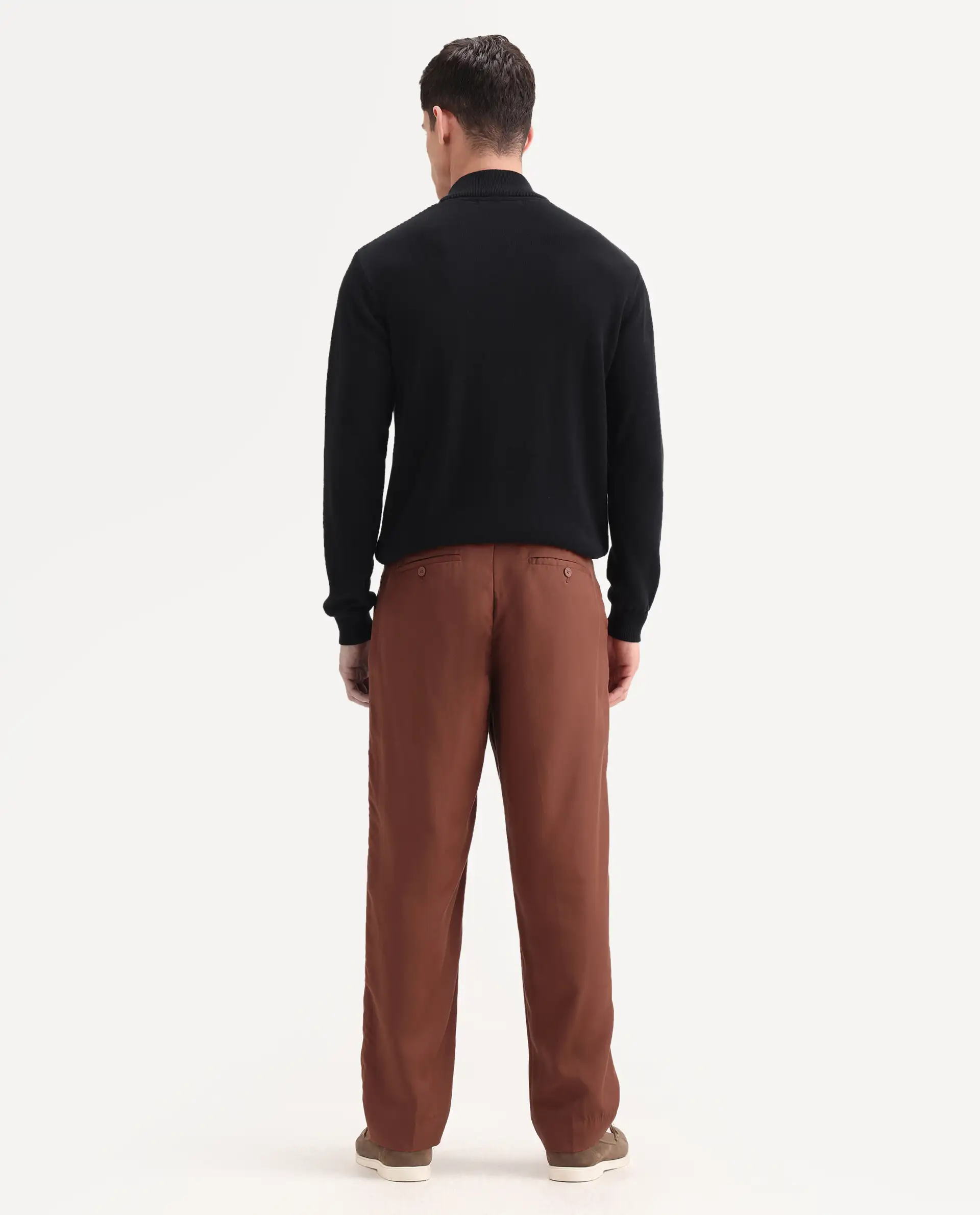 Rare Rabbit Men's Memos Rust Tencel Plain Regular Fit Trouser - Image 8