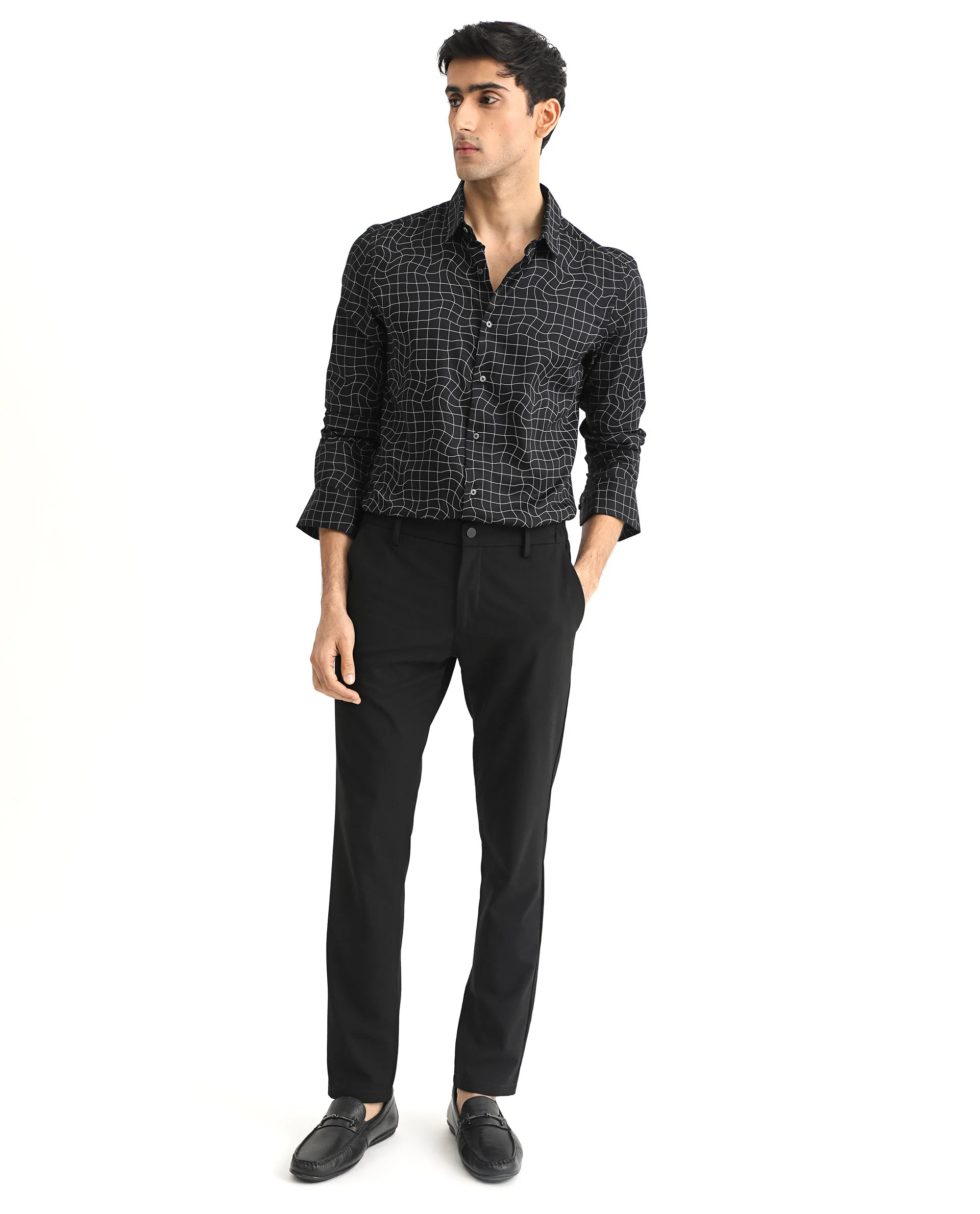 Rare Rabbit Men's Memphis Black Modal Checked Print Regular Fit Full Sleeve Collared Shirt - Image 2
