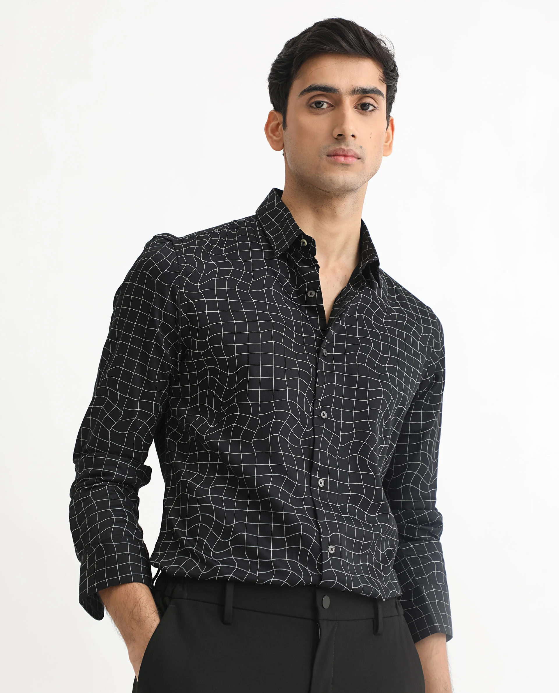 Rare Rabbit Men's Memphis Black Modal Checked Print Regular Fit Full Sleeve Collared Shirt - Image 3