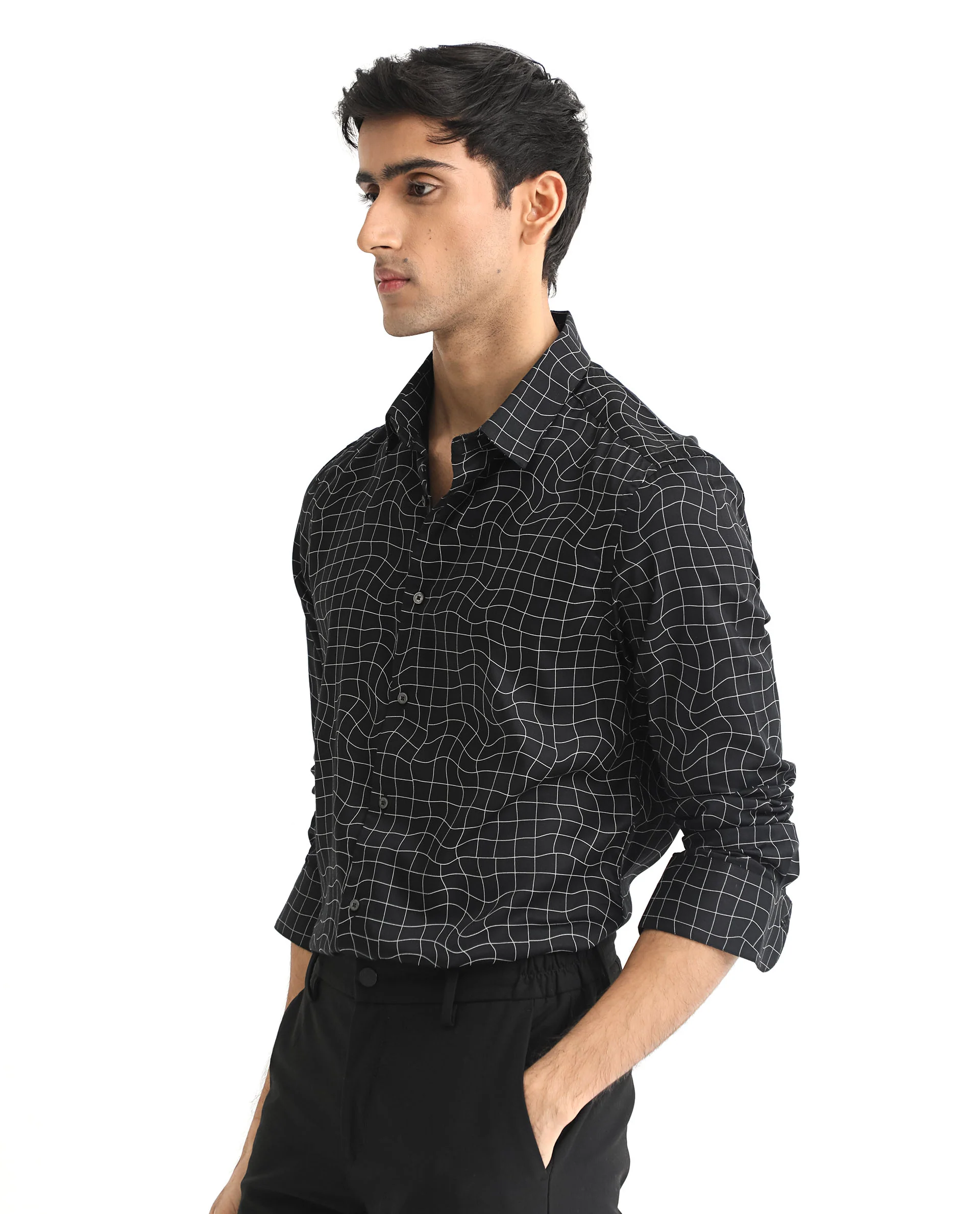 Rare Rabbit Men's Memphis Black Modal Checked Print Regular Fit Full Sleeve Collared Shirt - Image 6