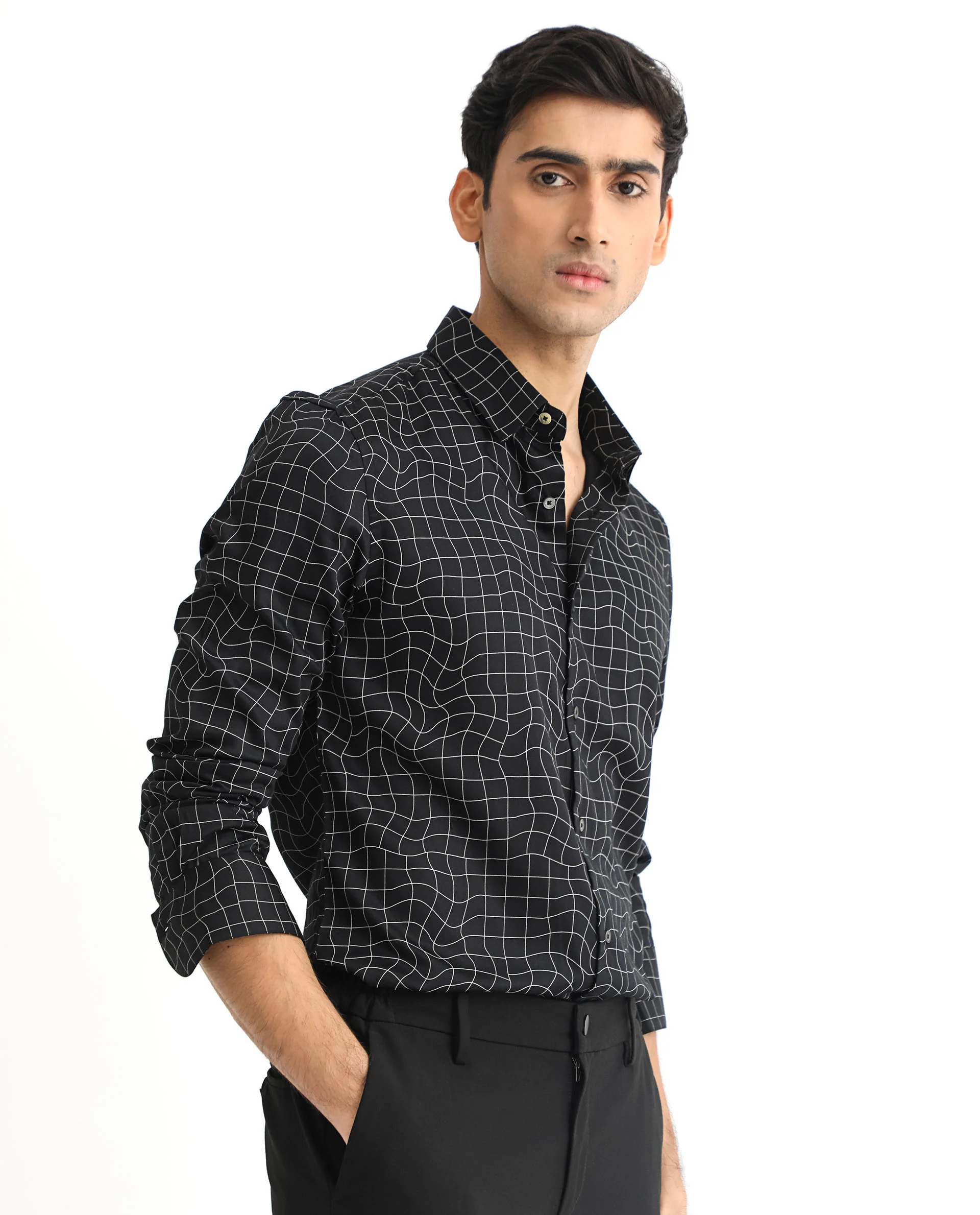 Rare Rabbit Men's Memphis Black Modal Checked Print Regular Fit Full Sleeve Collared Shirt - Image 7