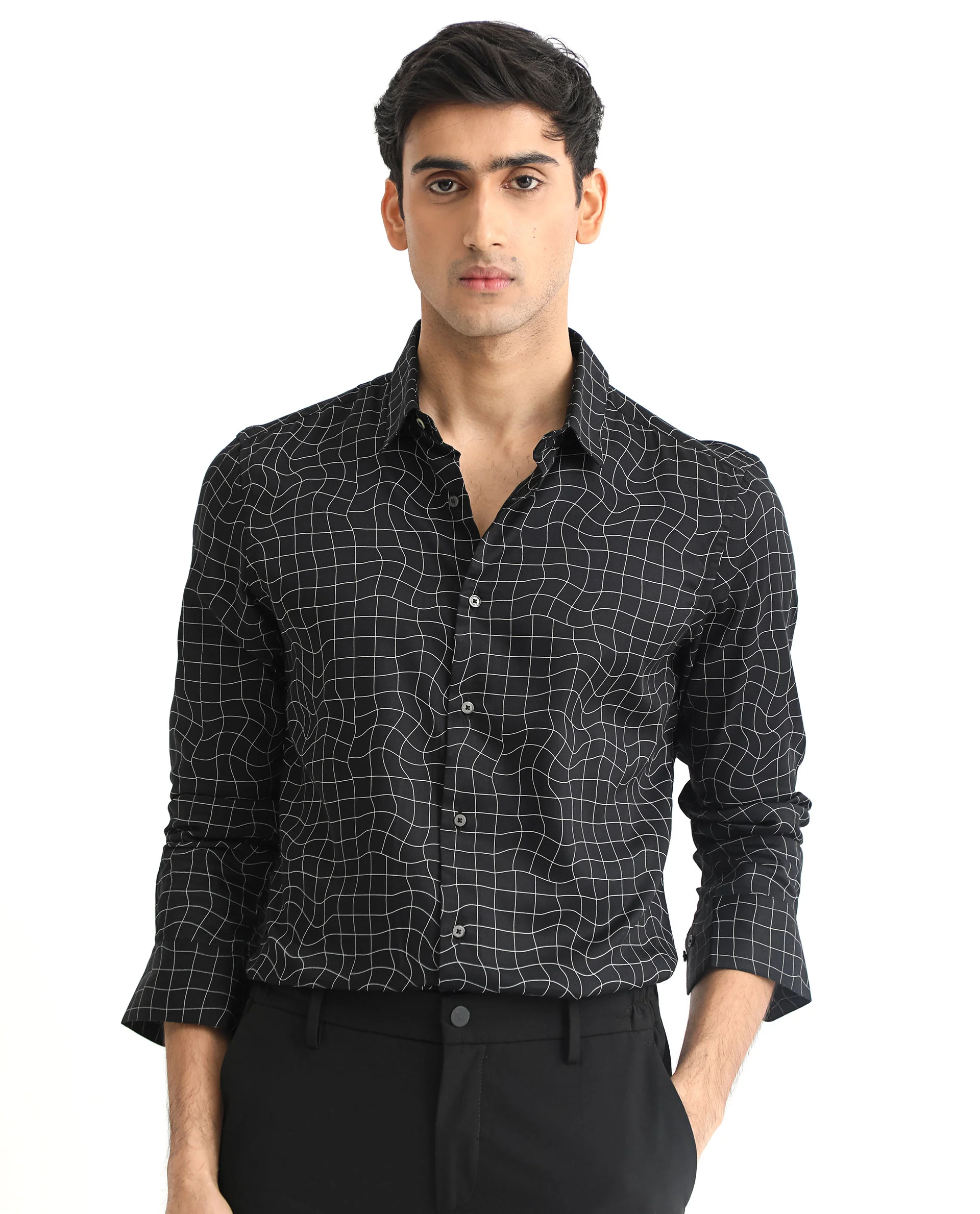 Rare Rabbit Men's Memphis Black Modal Checked Print Regular Fit Full Sleeve Collared Shirt - Image 9