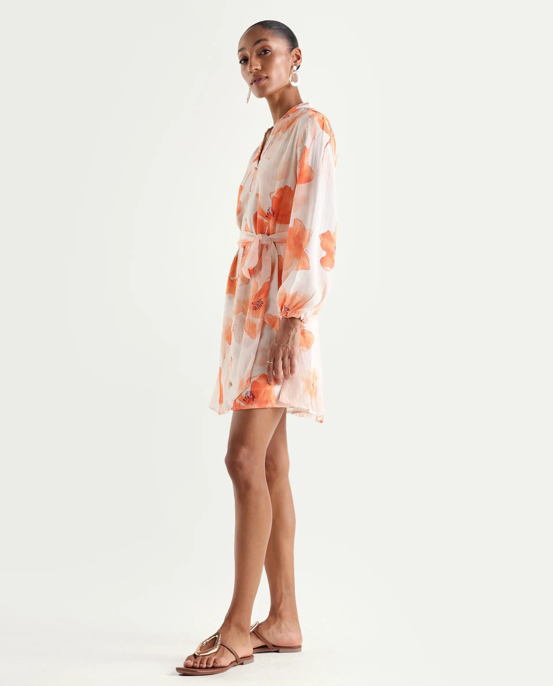 Rareism Women's Memti Light Multi Polyester Full Sleeve Mandarin Collar A-Line Floral Print Dress - Image 5