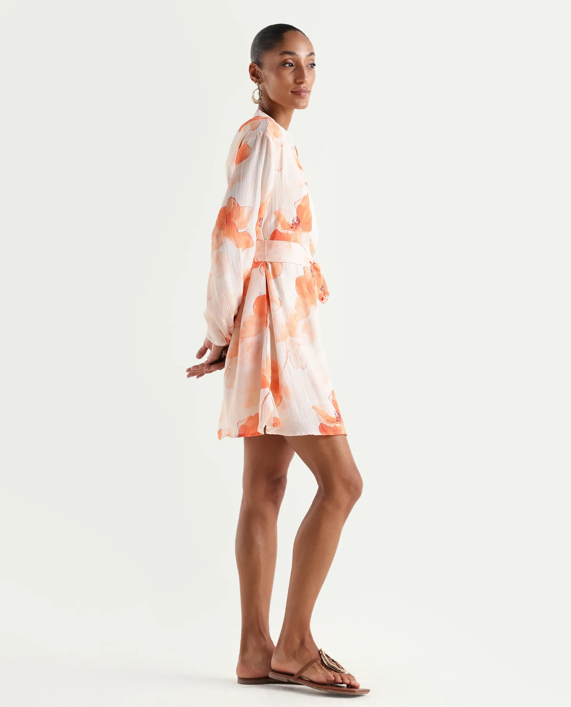 Rareism Women's Memti Light Multi Polyester Full Sleeve Mandarin Collar A-Line Floral Print Dress - Image 6