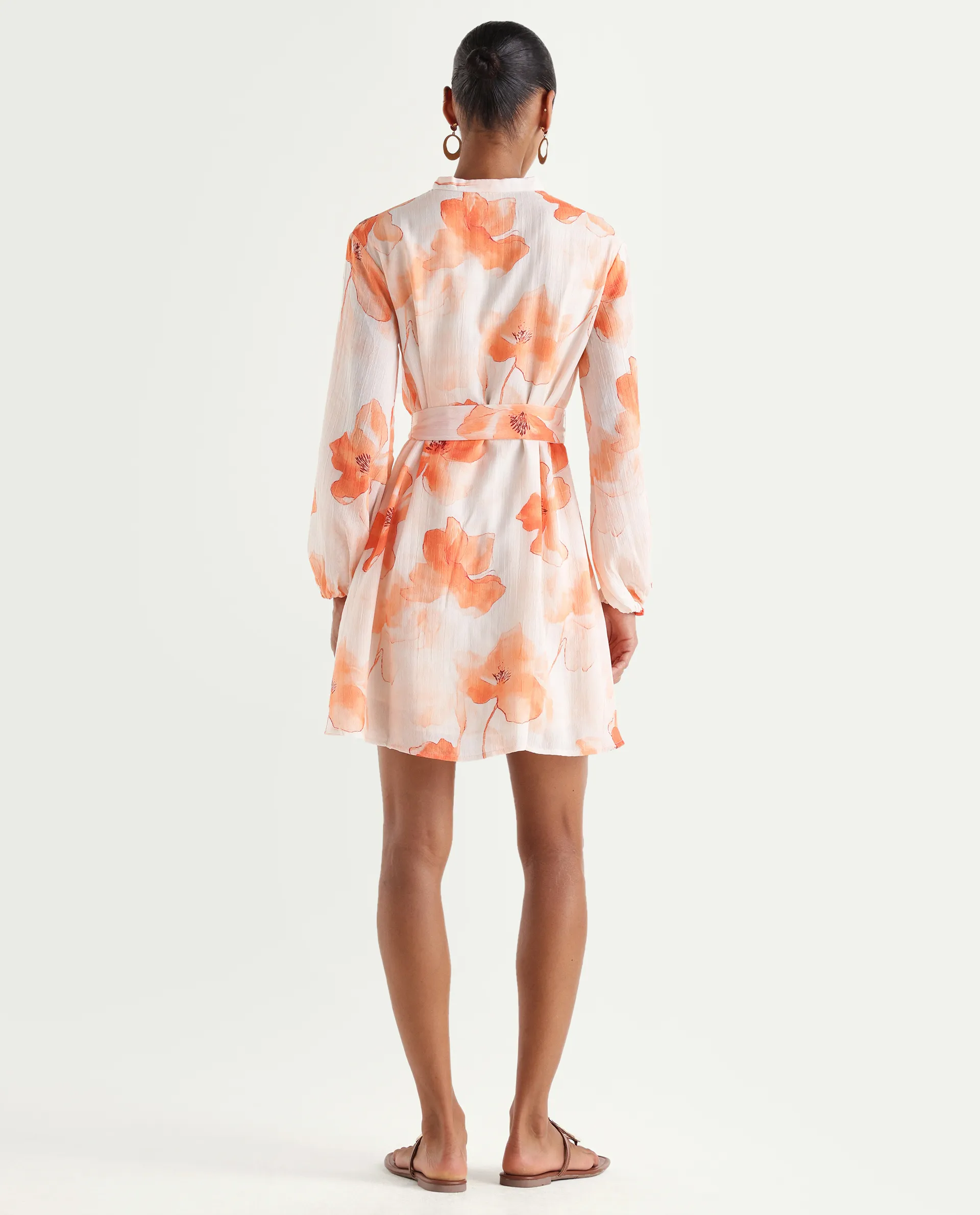 Rareism Women's Memti Light Multi Polyester Full Sleeve Mandarin Collar A-Line Floral Print Dress - Image 7