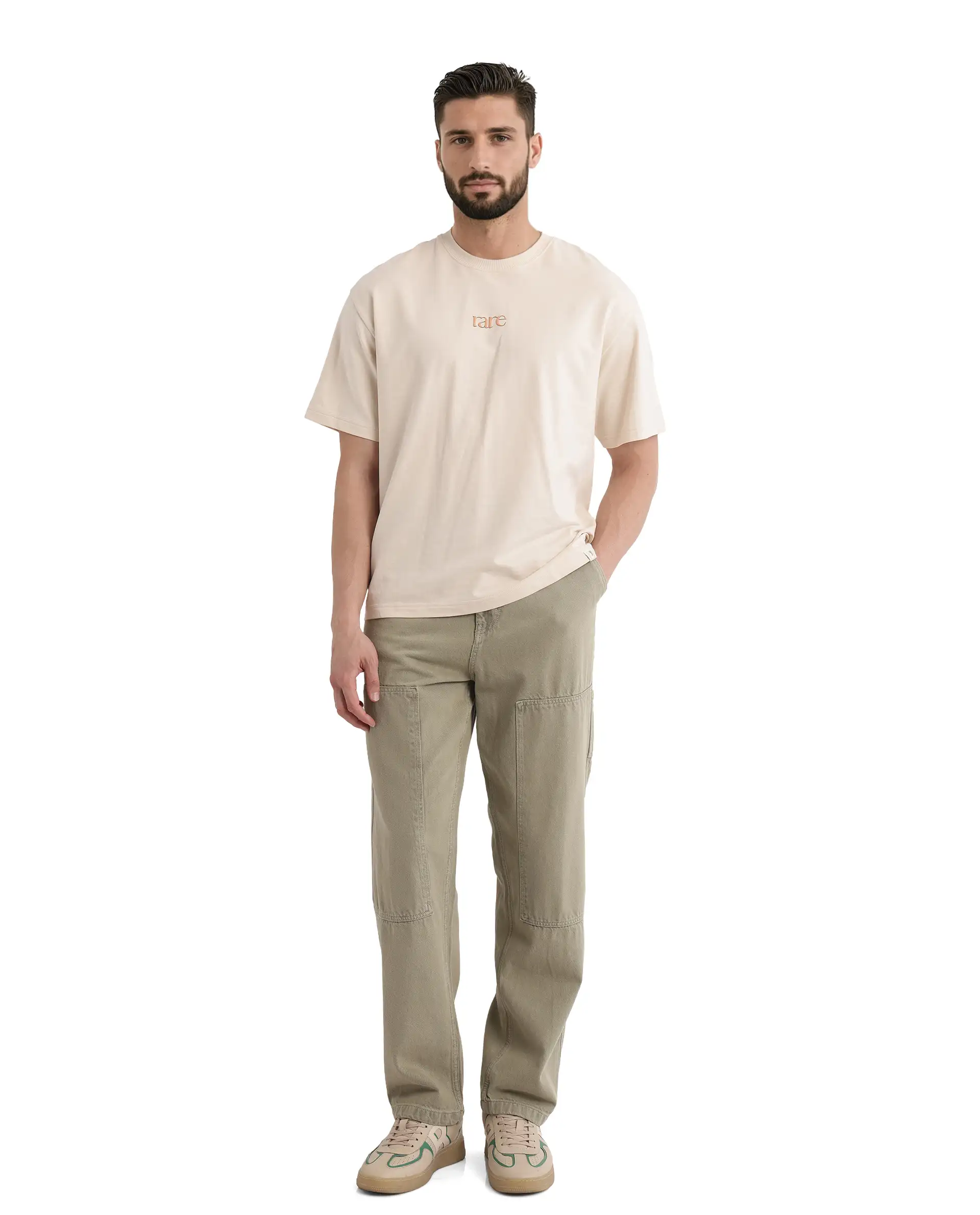 Rare Rabbit Men's Mend Beige Cotton Graphic Print Oversized Fit Half Sleeve Crew Neck T-Shirt - Image 5