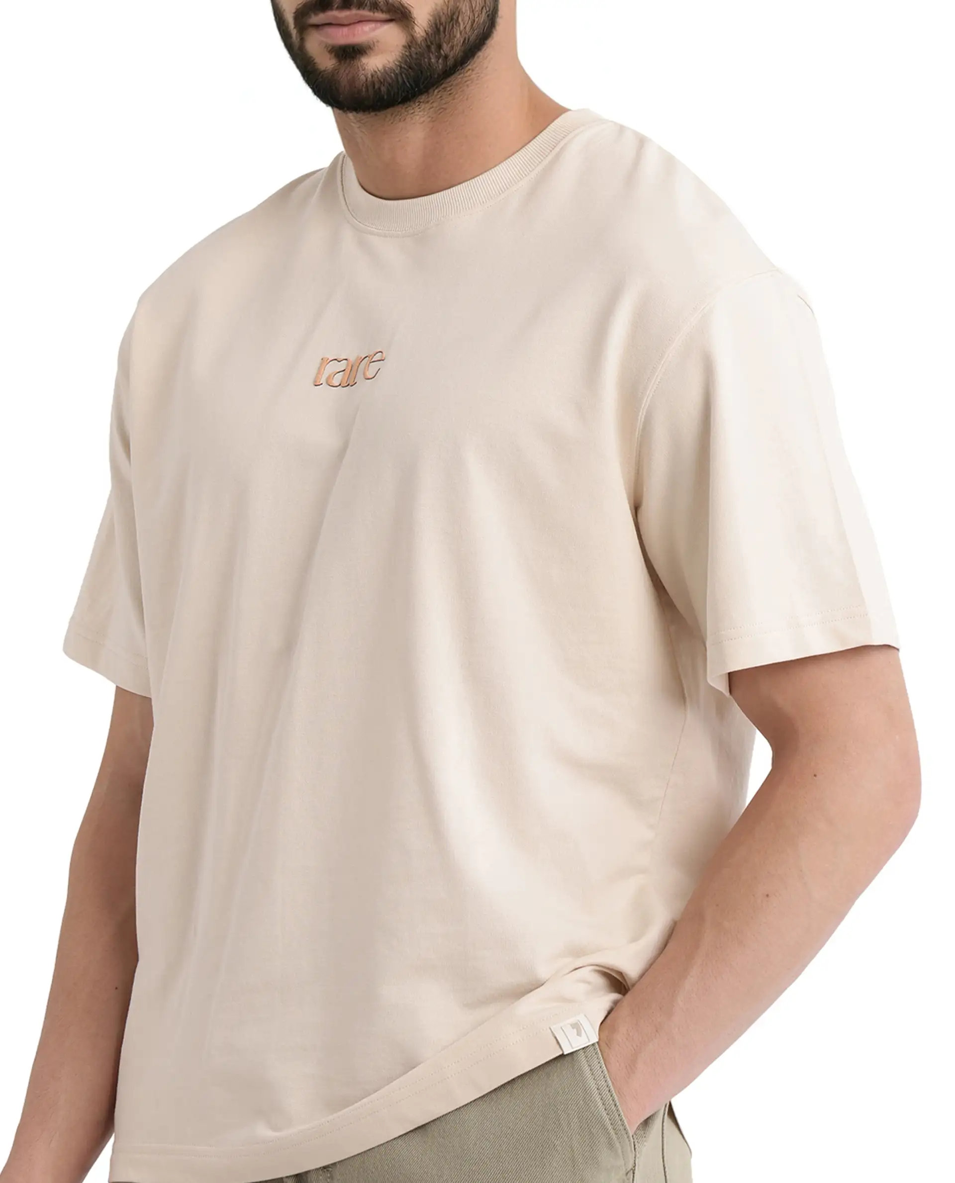 Rare Rabbit Men's Mend Beige Cotton Graphic Print Oversized Fit Half Sleeve Crew Neck T-Shirt - Image 6