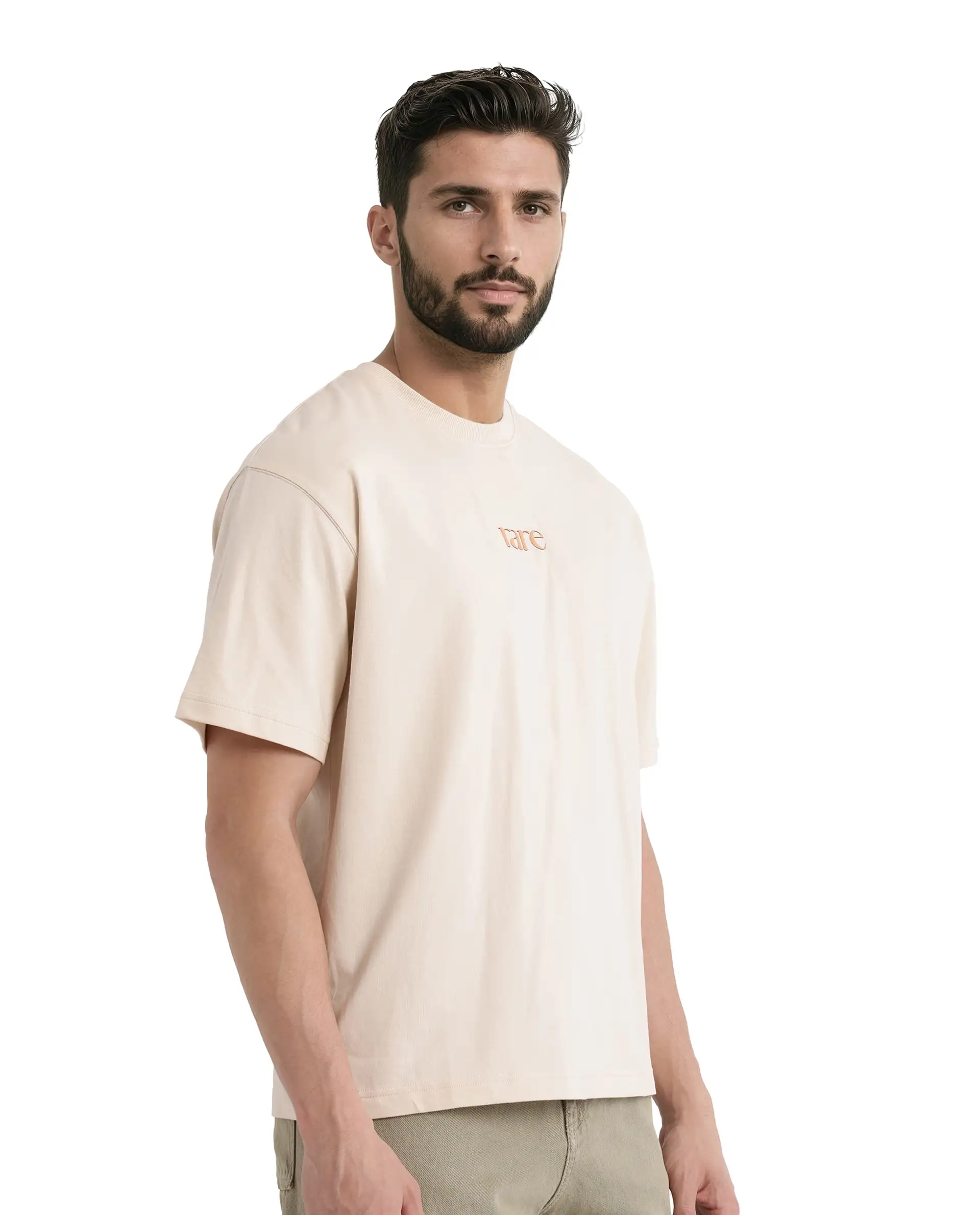 Rare Rabbit Men's Mend Beige Cotton Graphic Print Oversized Fit Half Sleeve Crew Neck T-Shirt - Image 8