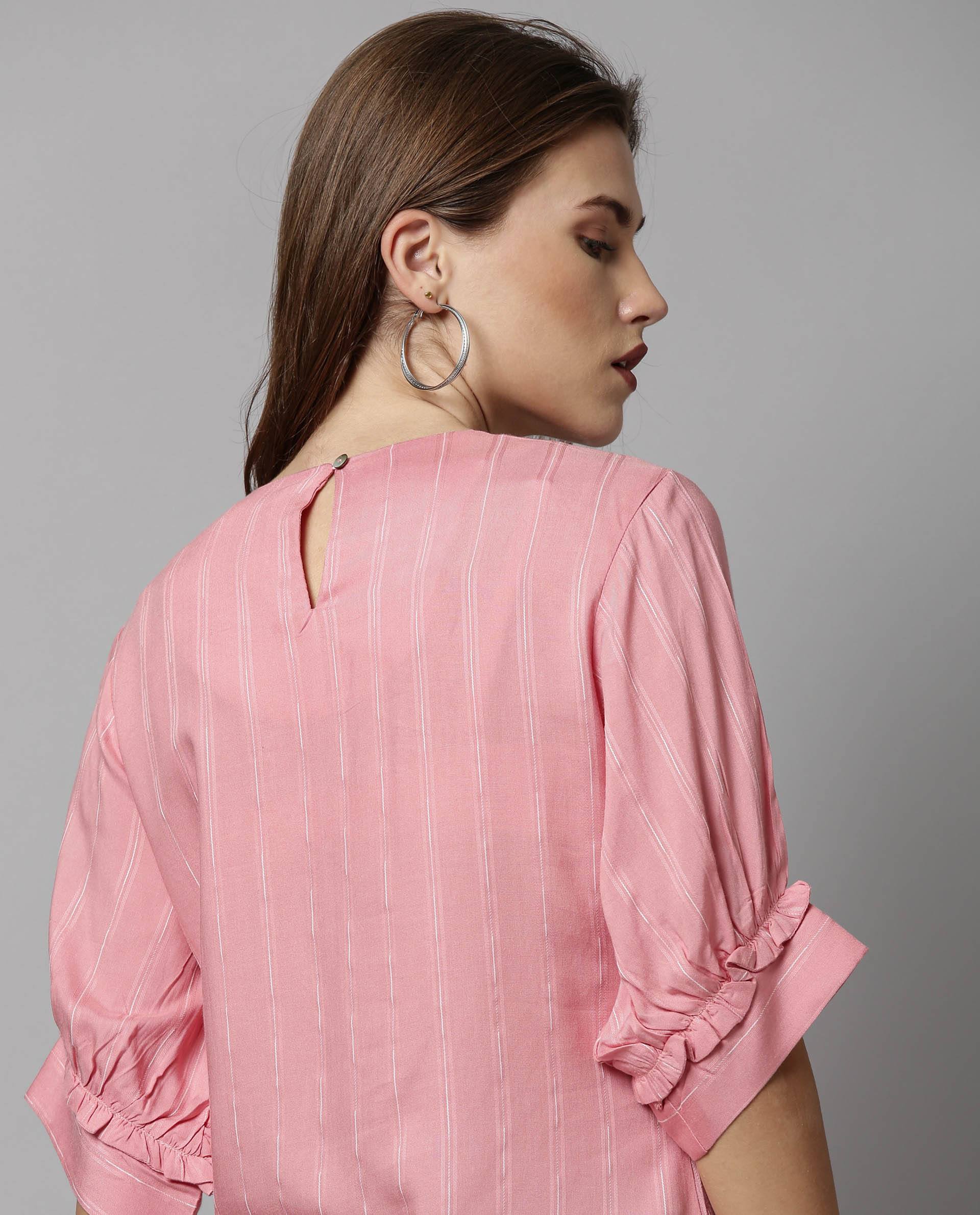 Rareism Women Mend Pink Top Short Sleeves Stripe - Image 3