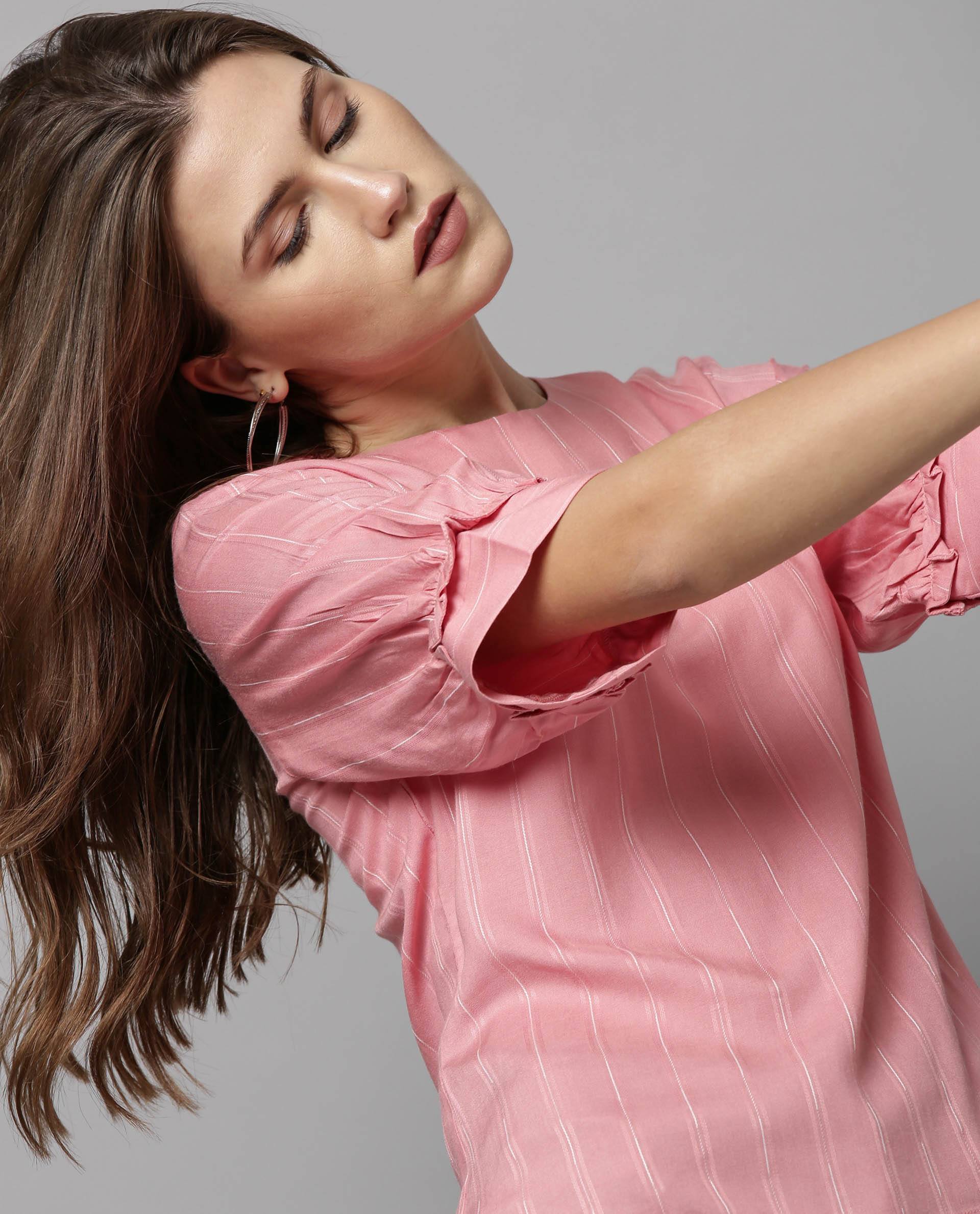 Rareism Women Mend Pink Top Short Sleeves Stripe - Image 4