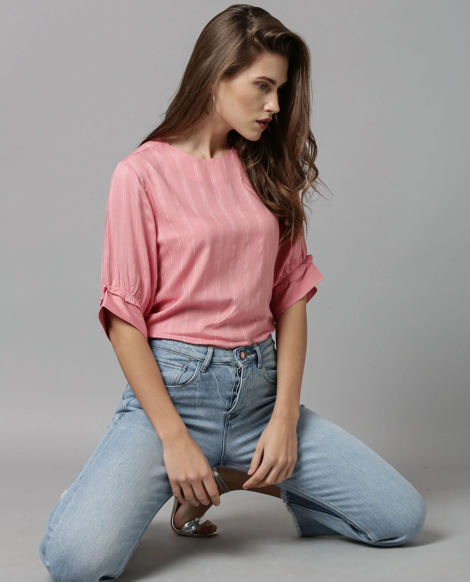 Rareism Women Mend Pink Top Short Sleeves Stripe - Image 5