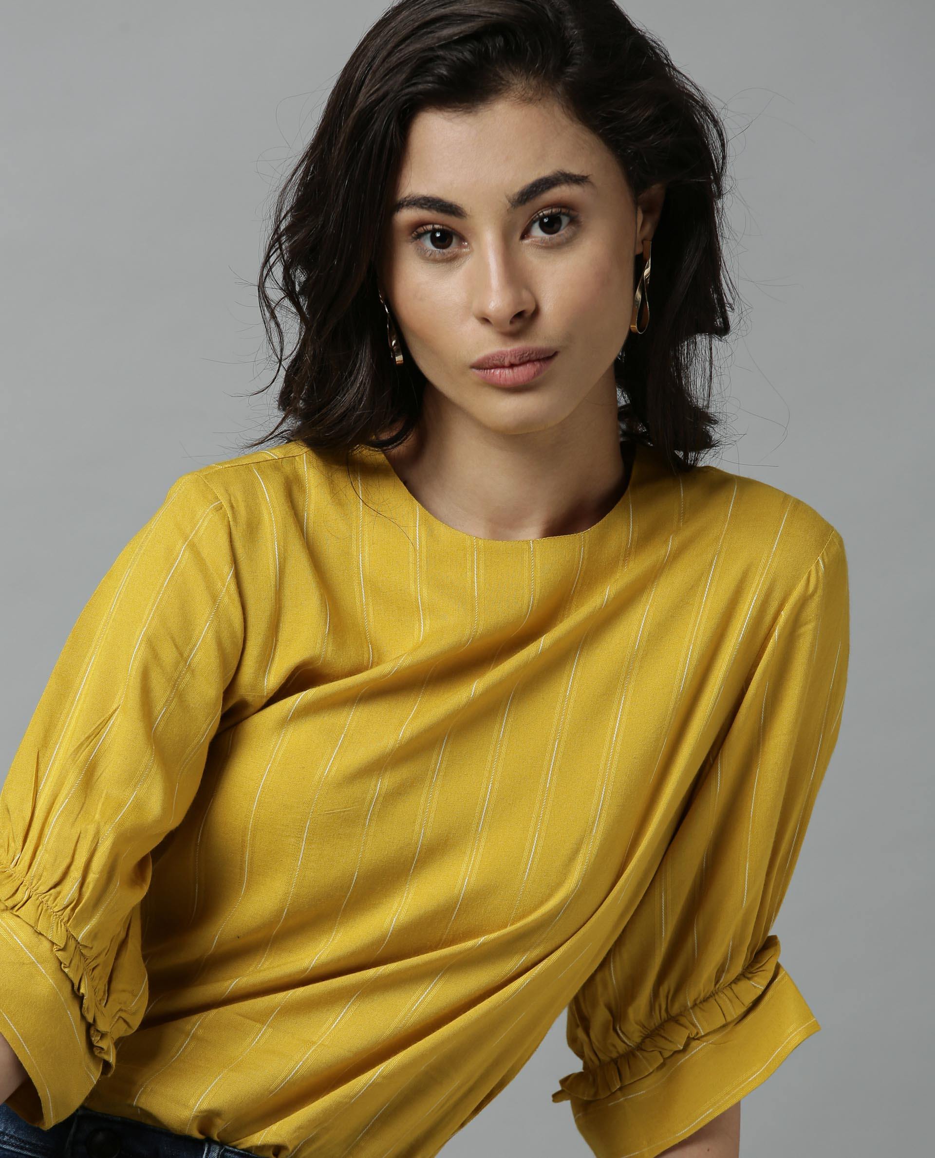 Rareism Women Mend Yellow Top Short Sleeves Stripe - Image 2