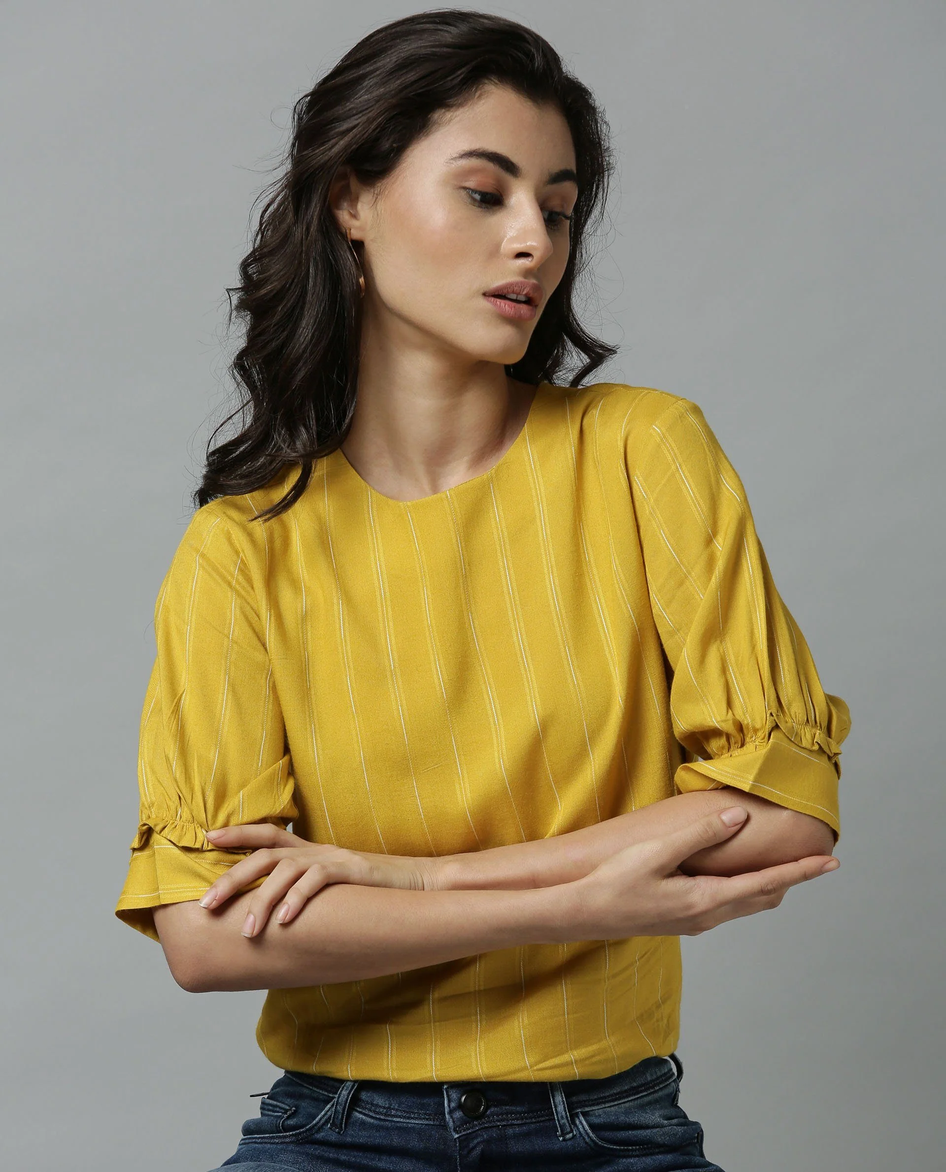 Rareism Women Mend Yellow Top Short Sleeves Stripe - Image 3