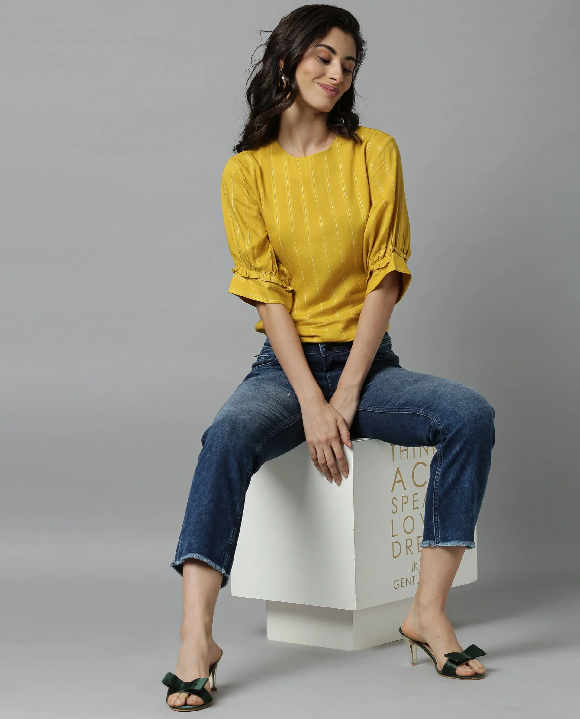 Rareism Women Mend Yellow Top Short Sleeves Stripe - Image 5