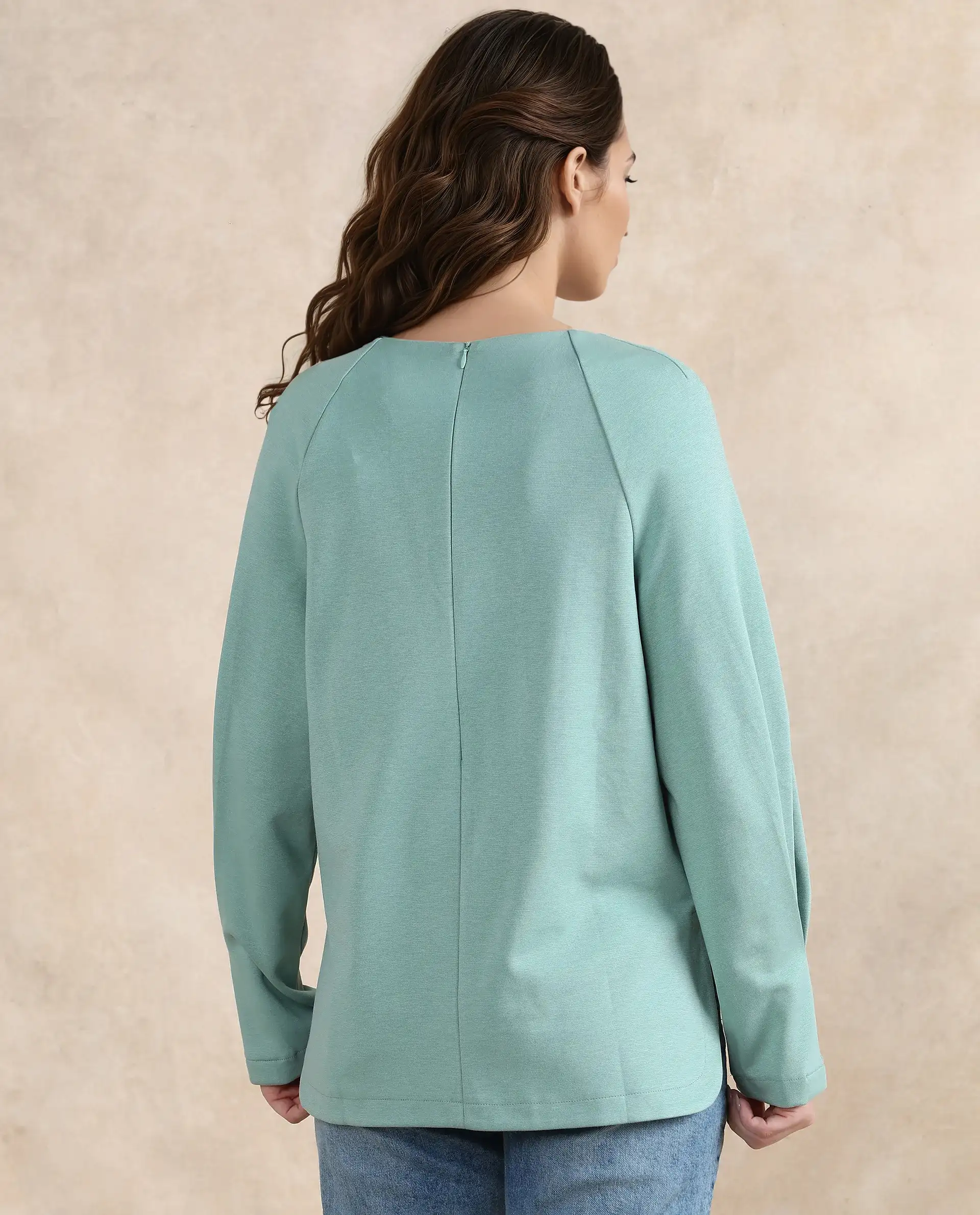 Rareism Women's Men'sto Dusky Green Cotton Blend Crew Neck Plain Relaxed Fit Sweatshirt - Image 7