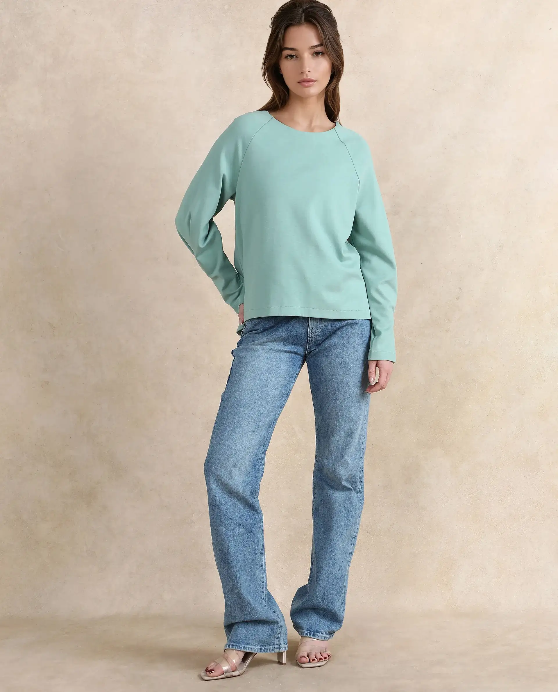 Rareism Women's Men'sto Dusky Green Cotton Blend Crew Neck Plain Relaxed Fit Sweatshirt - Image 8