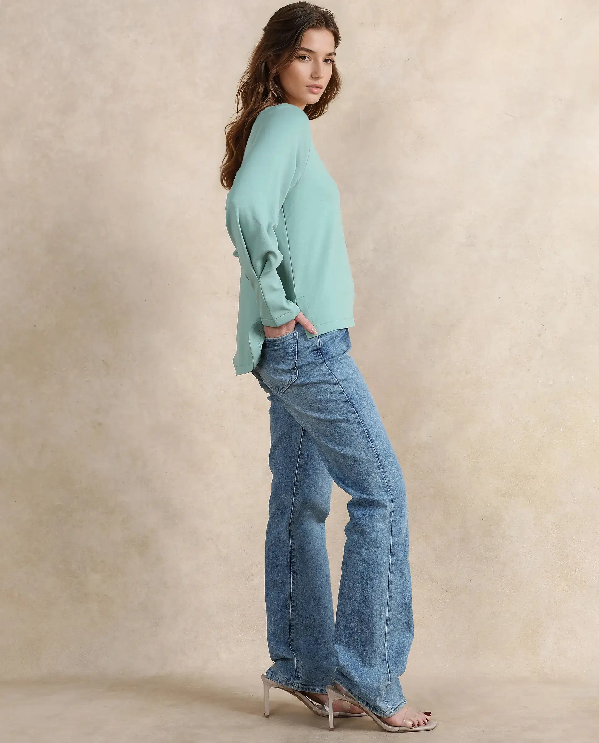 Rareism Women's Men'sto Dusky Green Cotton Blend Crew Neck Plain Relaxed Fit Sweatshirt - Image 9