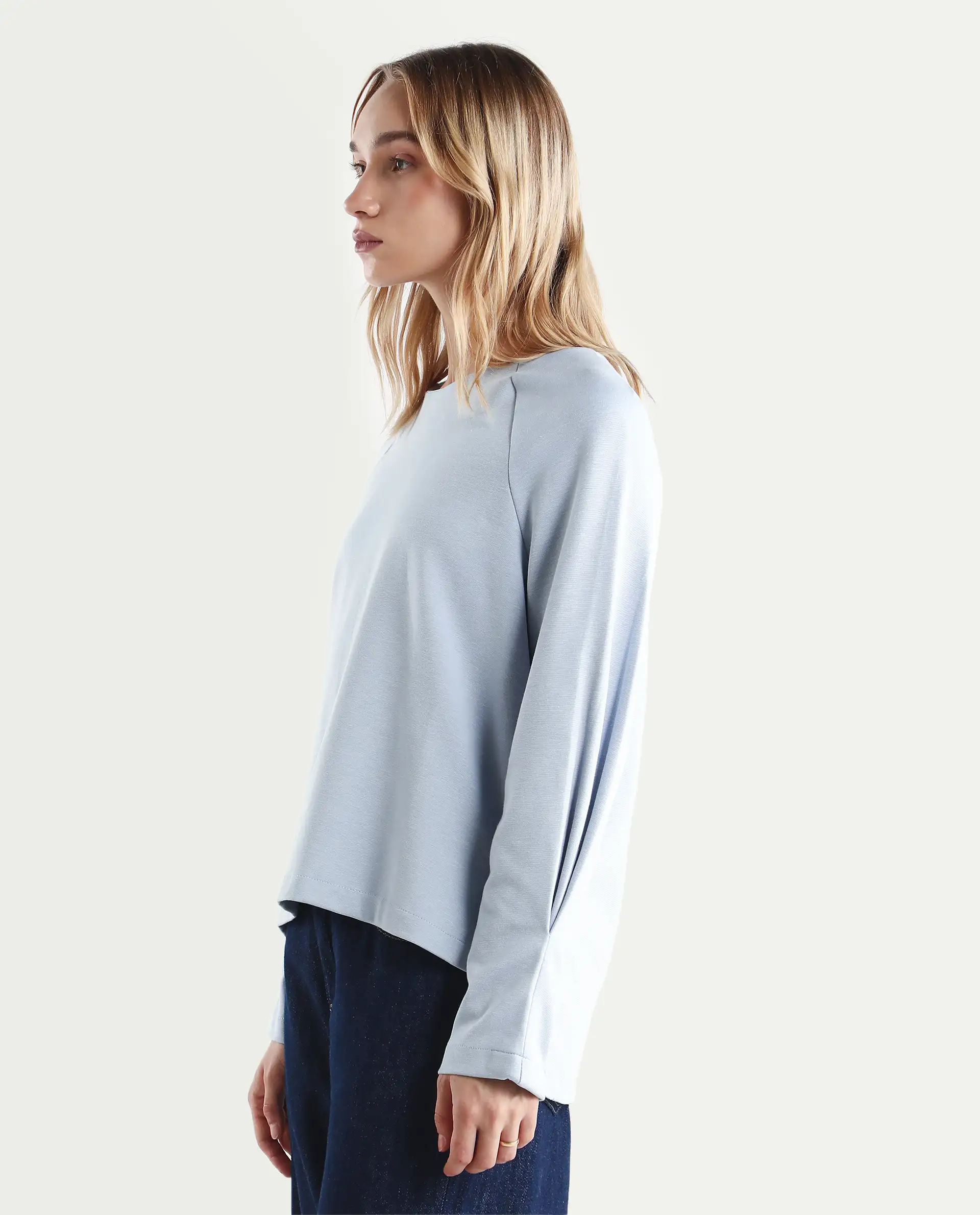 Rareism Women's Men'sto Light Blue Cotton Blend Crew Neck Plain Relaxed Fit Sweatshirt - Image 5