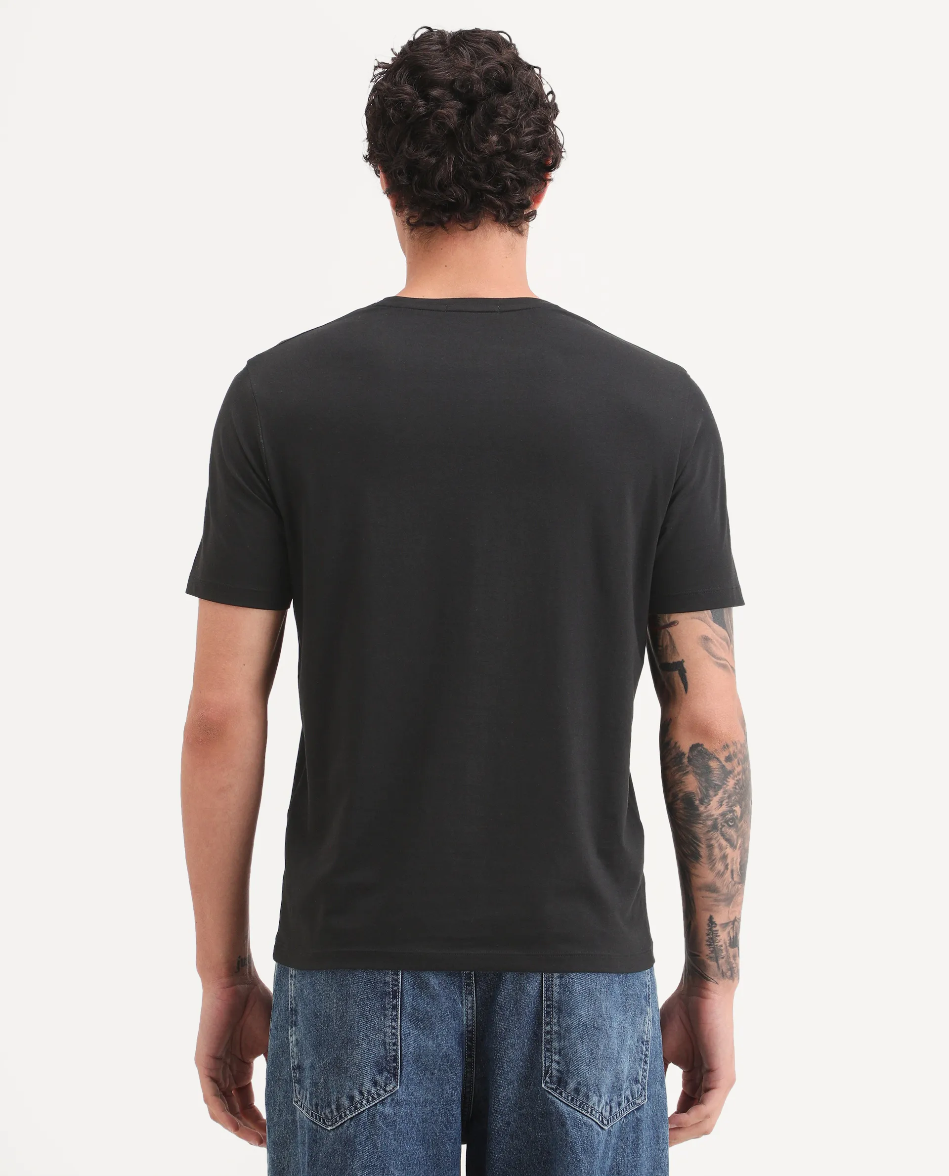 Rare Rabbit Men's Ments Black Cotton Blend Fabric Half Sleeve Crew Neck Regular Fit Graphic Print T-Shirt - Image 8