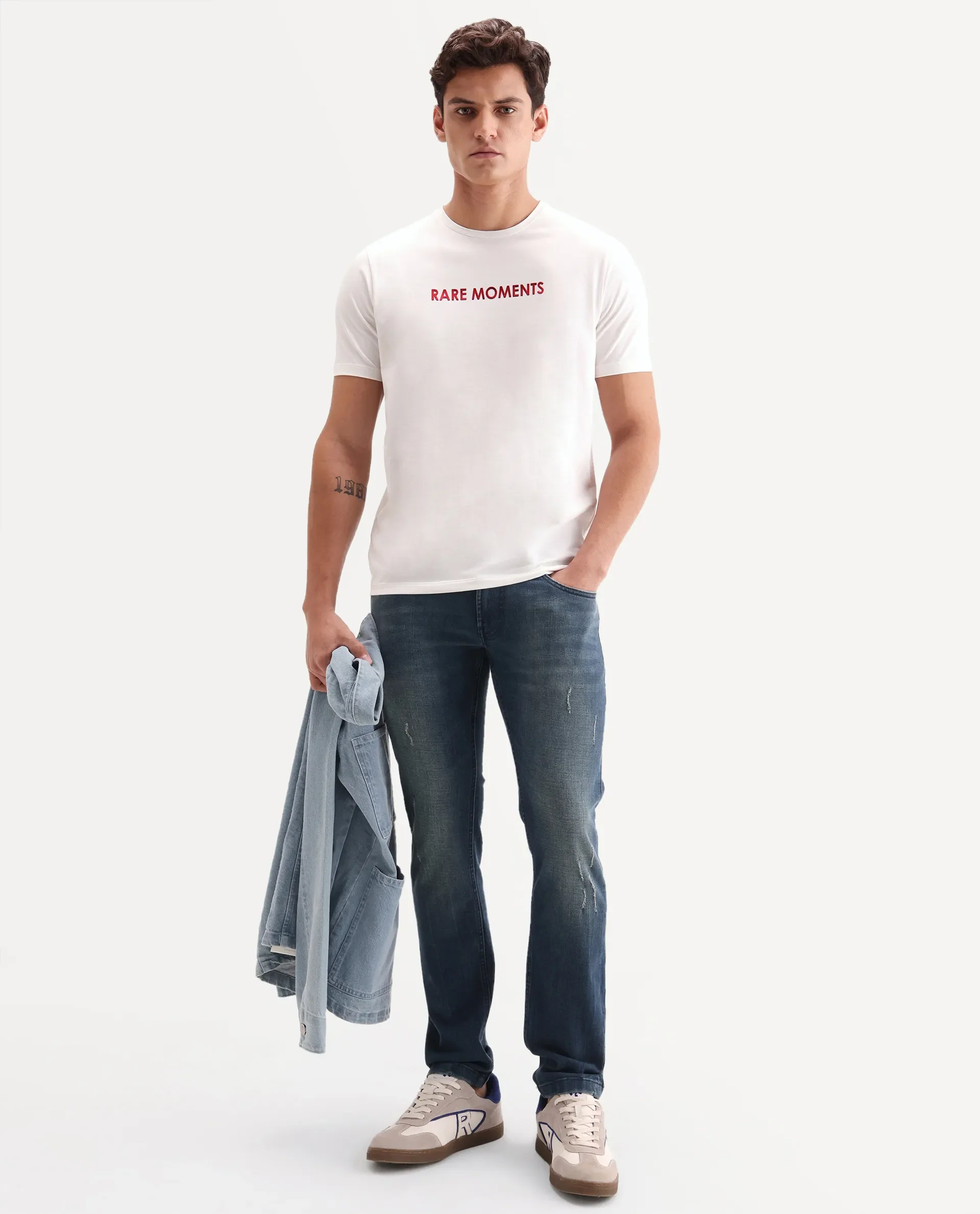 Rare Rabbit Men's Ments Off White Cotton Blend Fabric Half Sleeve Crew Neck Regular Fit Graphic Print T-Shirt - Image 2