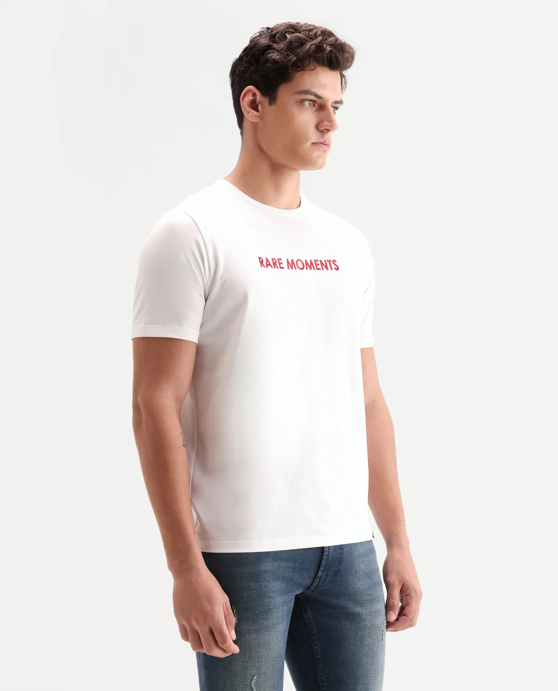 Rare Rabbit Men's Ments Off White Cotton Blend Fabric Half Sleeve Crew Neck Regular Fit Graphic Print T-Shirt - Image 6