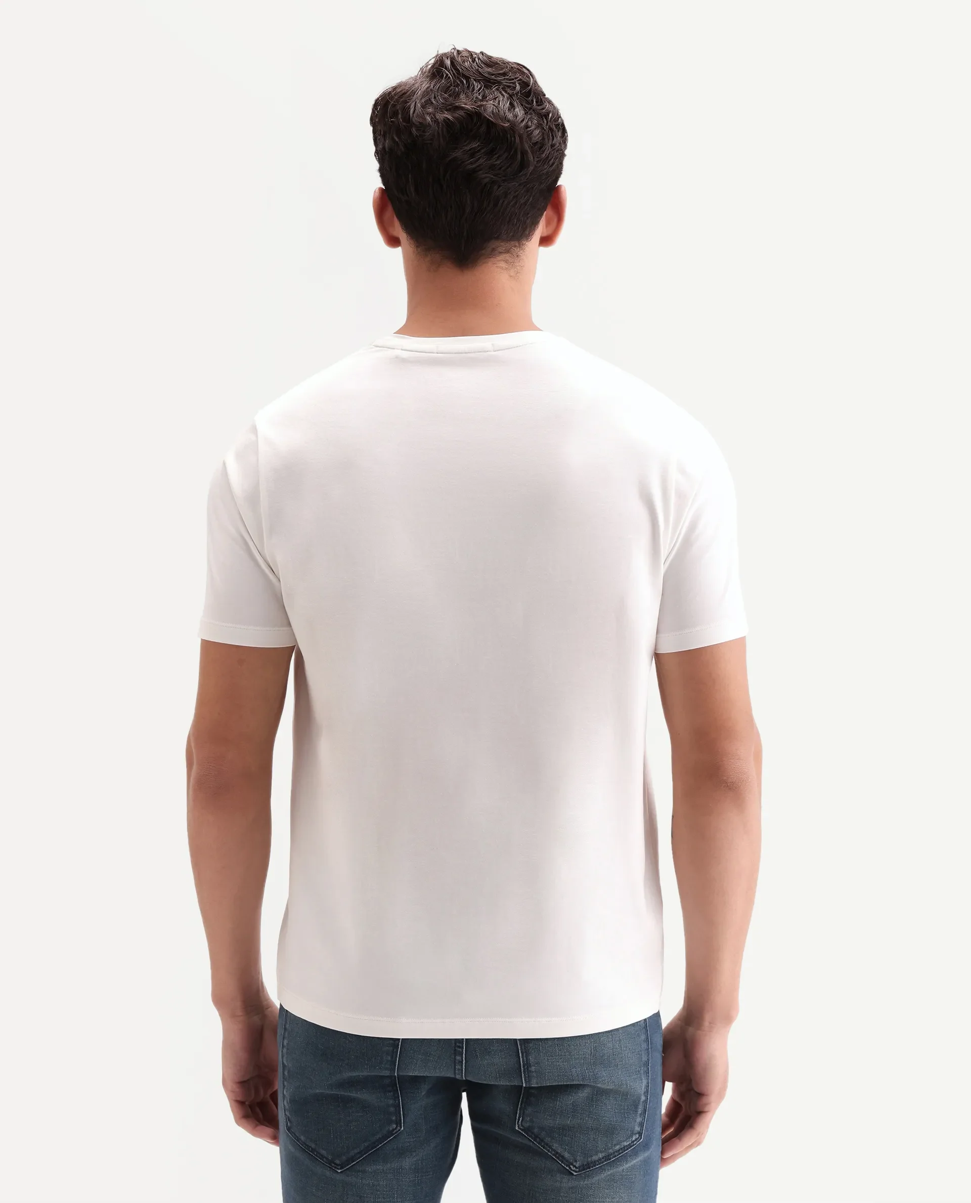 Rare Rabbit Men's Ments Off White Cotton Blend Fabric Half Sleeve Crew Neck Regular Fit Graphic Print T-Shirt - Image 7