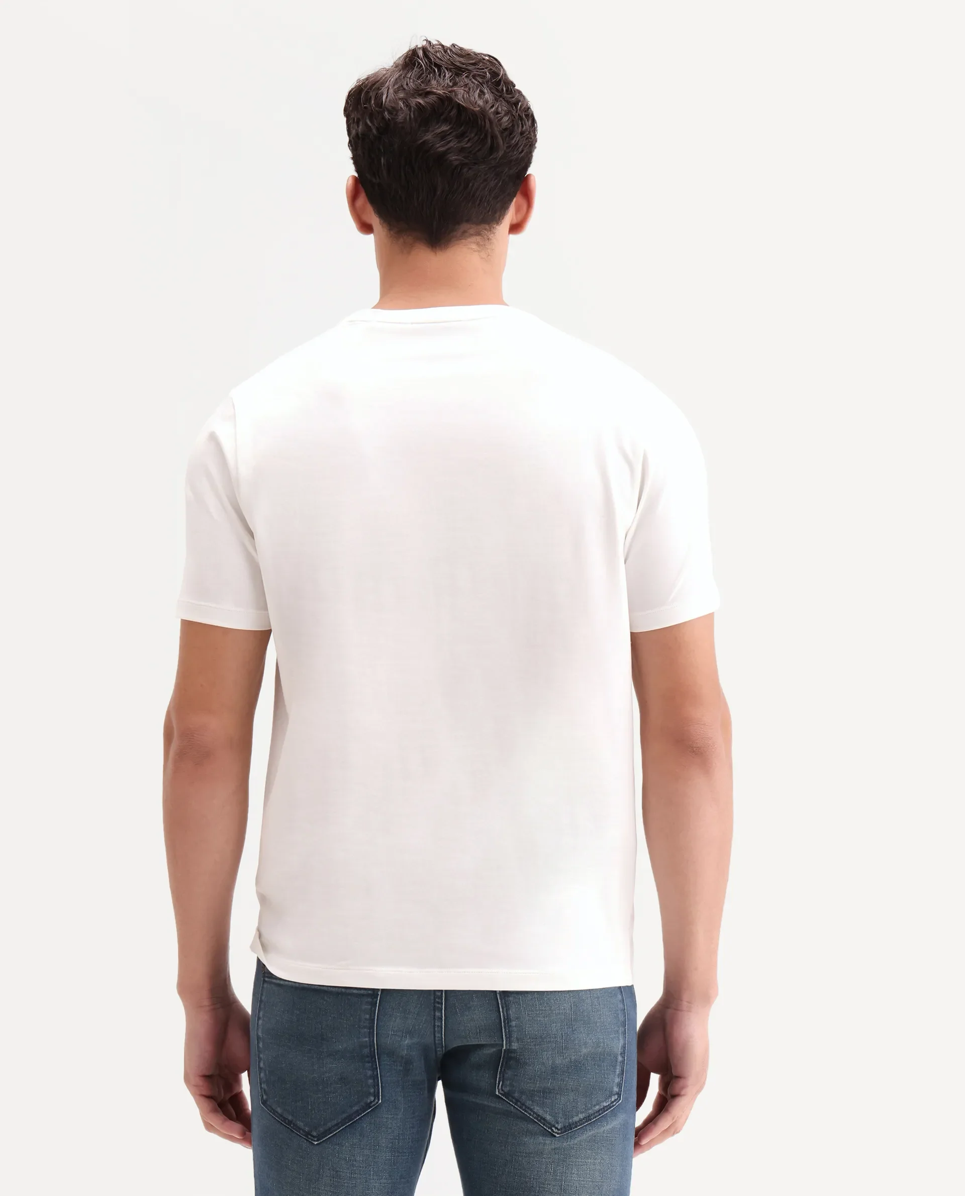Rare Rabbit Men's Ments Off White Cotton Blend Fabric Half Sleeve Crew Neck Regular Fit Graphic Print T-Shirt - Image 8