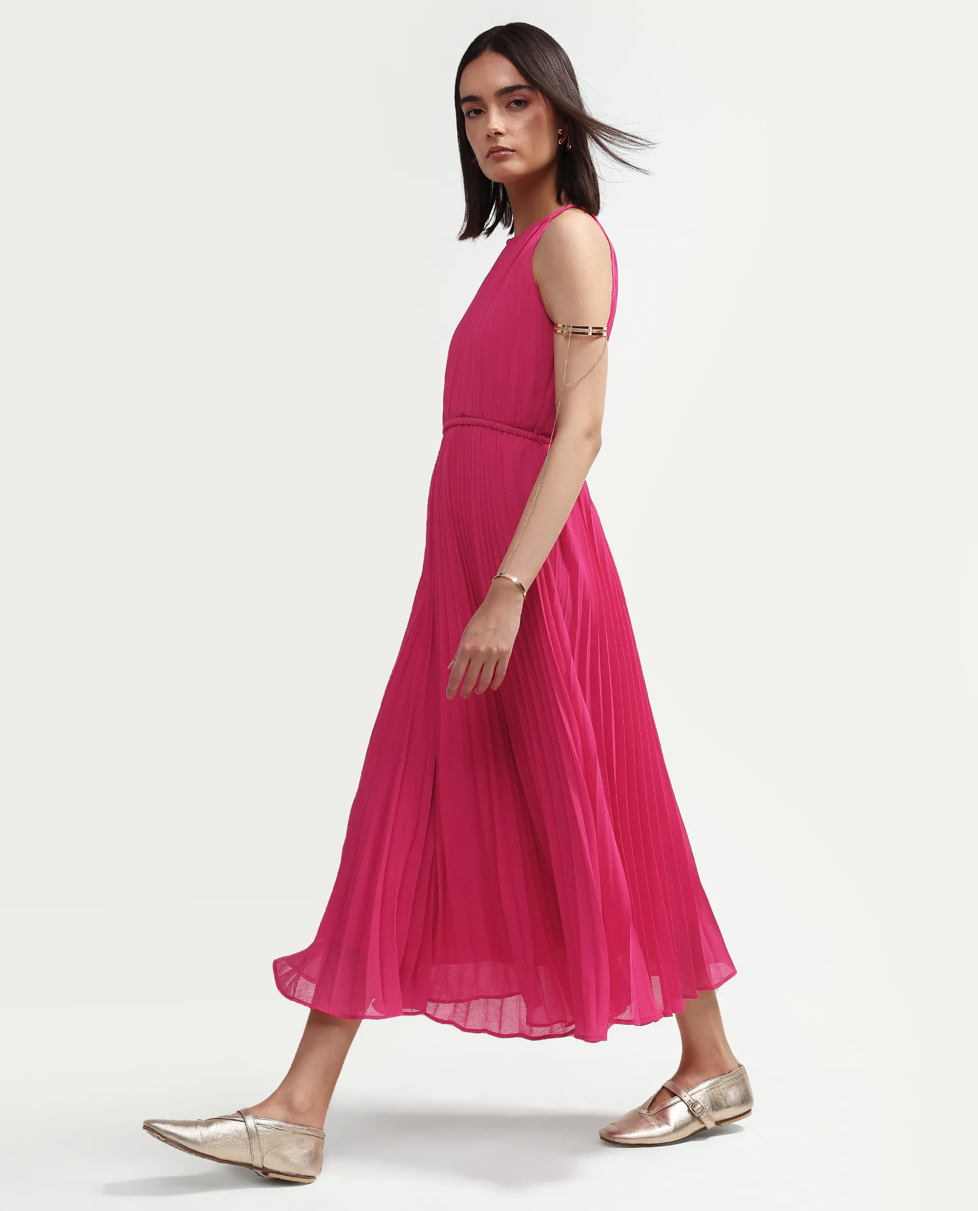 Rareism Women's Meplet Pink Polyester Sleeveless Halter Neck A-Line Dress - Image 3