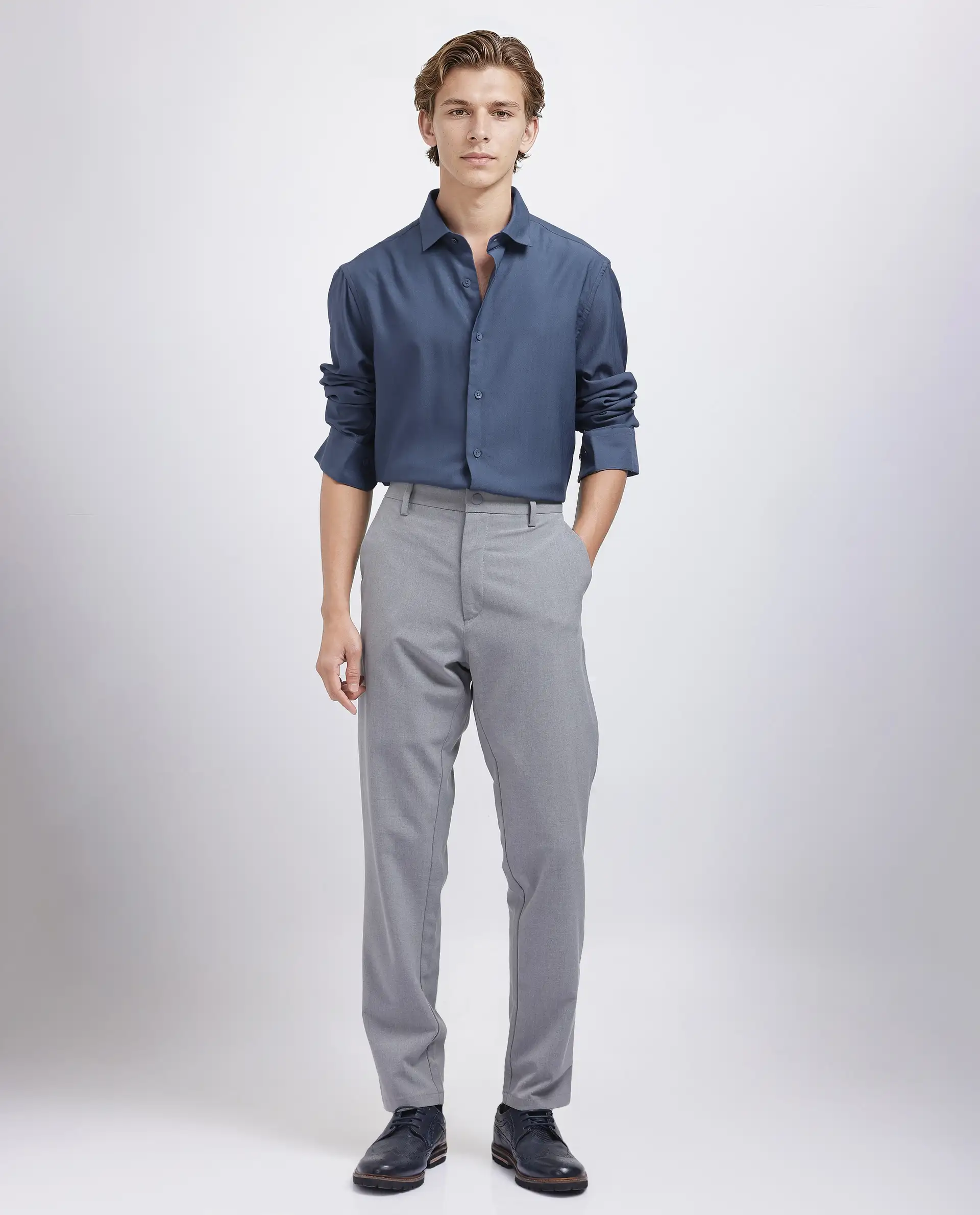 Rare Rabbit Men's Mer-25 Dusky Blue Viscose Blend Textured Regular Fit Full Sleeve Collared Shirt - Image 2