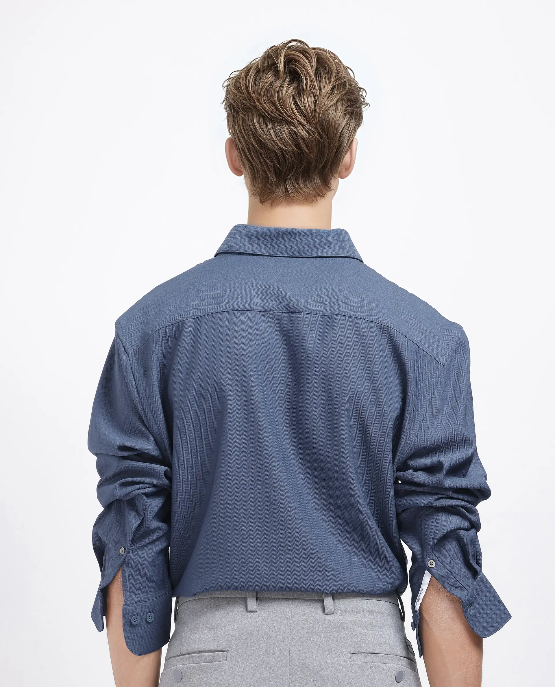 Rare Rabbit Men's Mer-25 Dusky Blue Viscose Blend Textured Regular Fit Full Sleeve Collared Shirt - Image 4