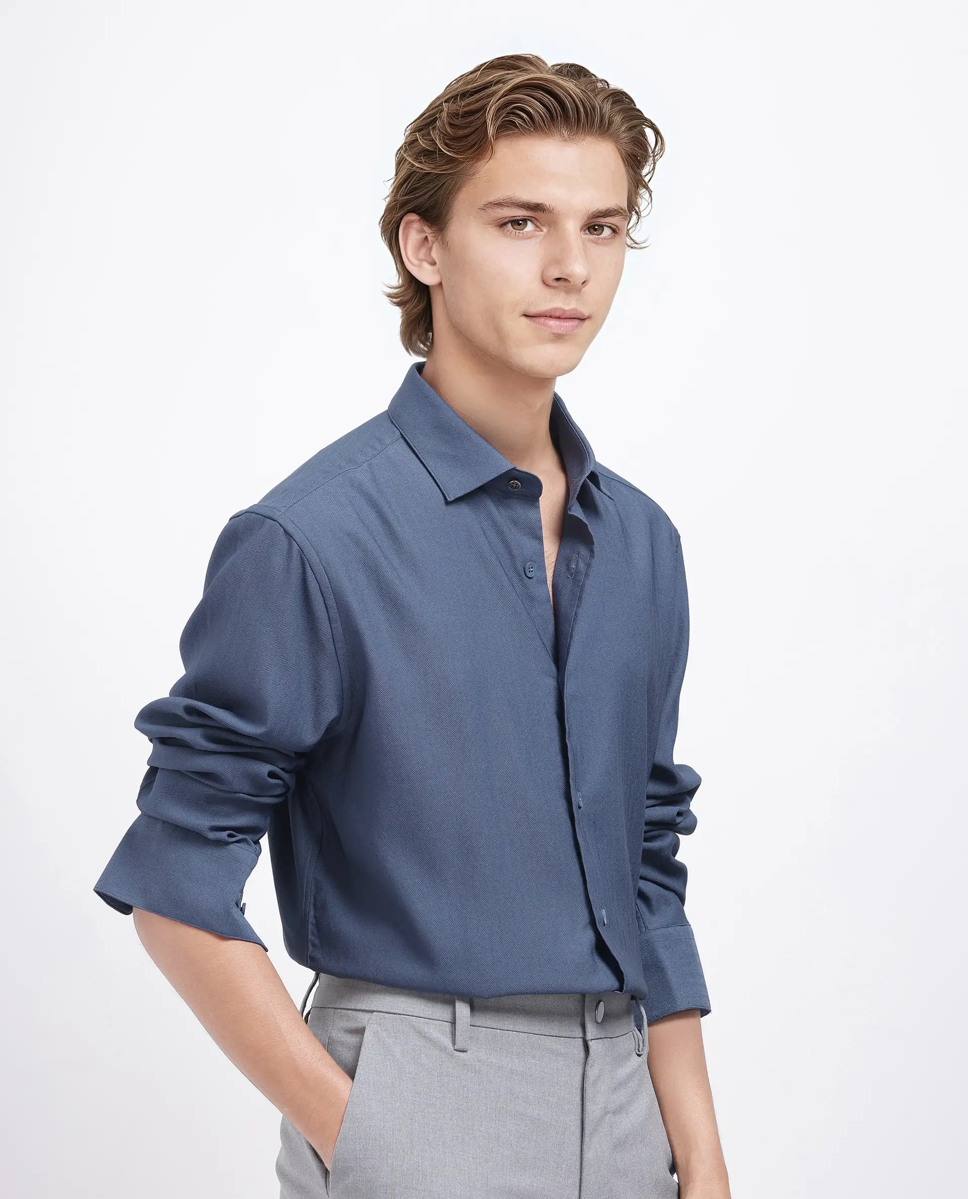 Rare Rabbit Men's Mer-25 Dusky Blue Viscose Blend Textured Regular Fit Full Sleeve Collared Shirt - Image 6