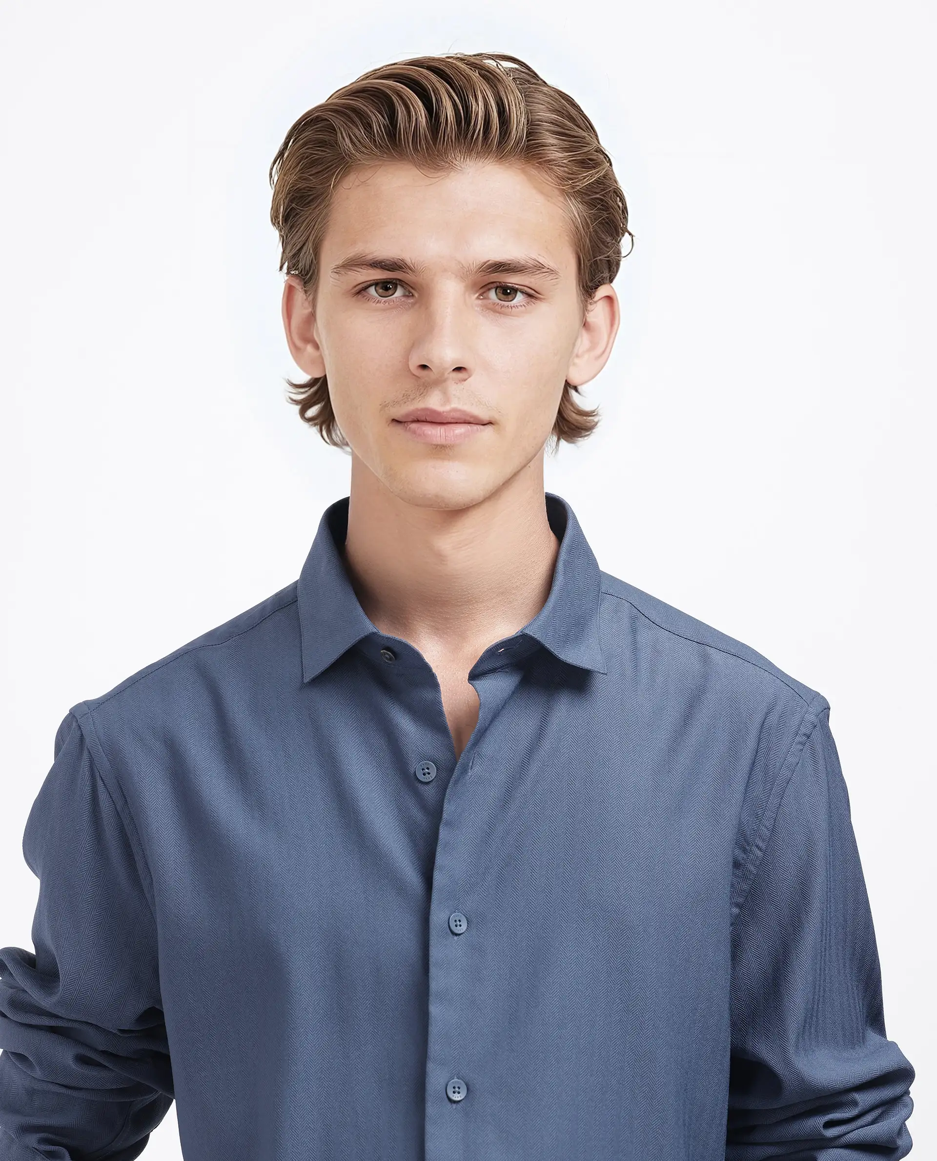 Rare Rabbit Men's Mer-25 Dusky Blue Viscose Blend Textured Regular Fit Full Sleeve Collared Shirt - Image 7