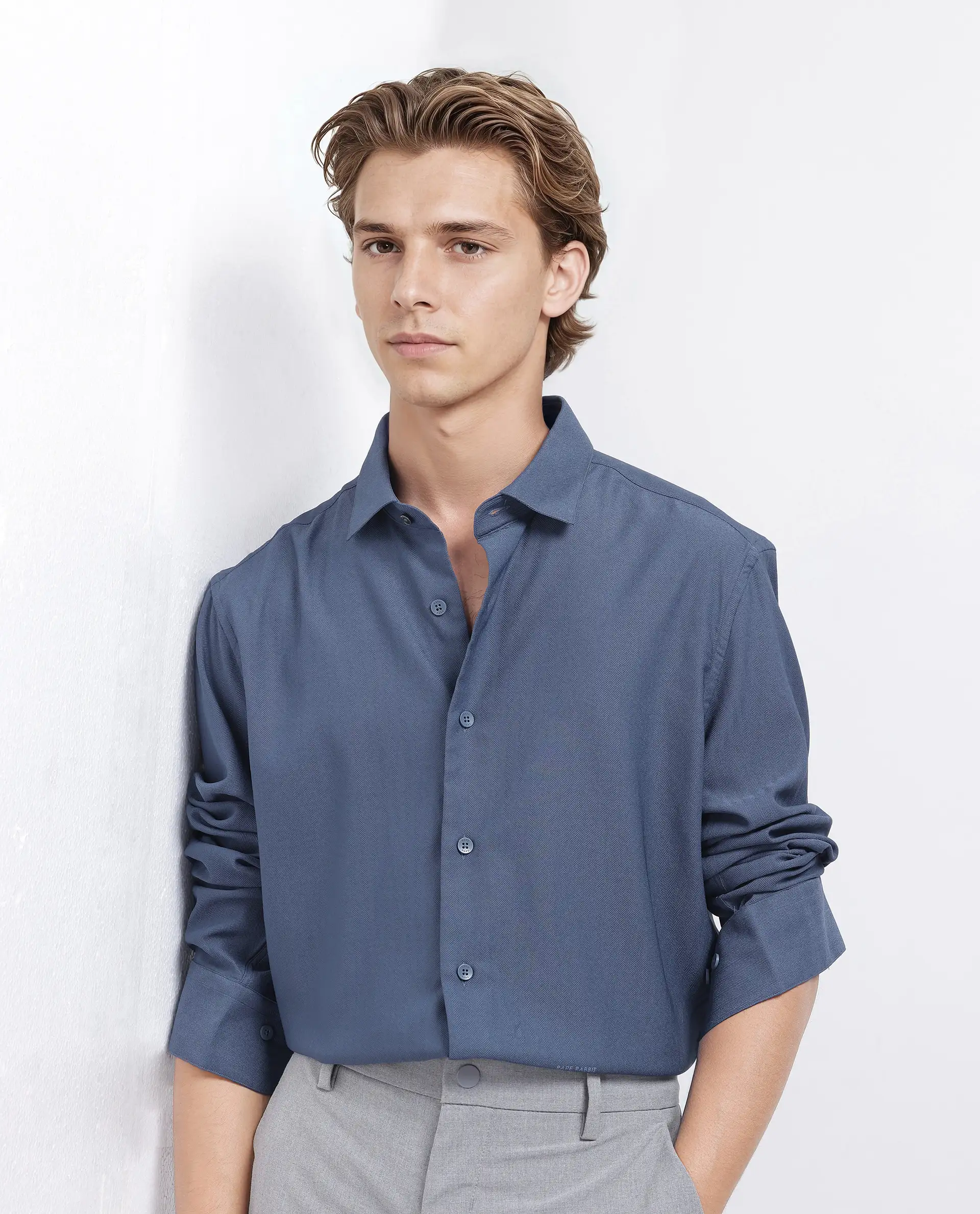 Rare Rabbit Men's Mer-25 Dusky Blue Viscose Blend Textured Regular Fit Full Sleeve Collared Shirt - Image 8