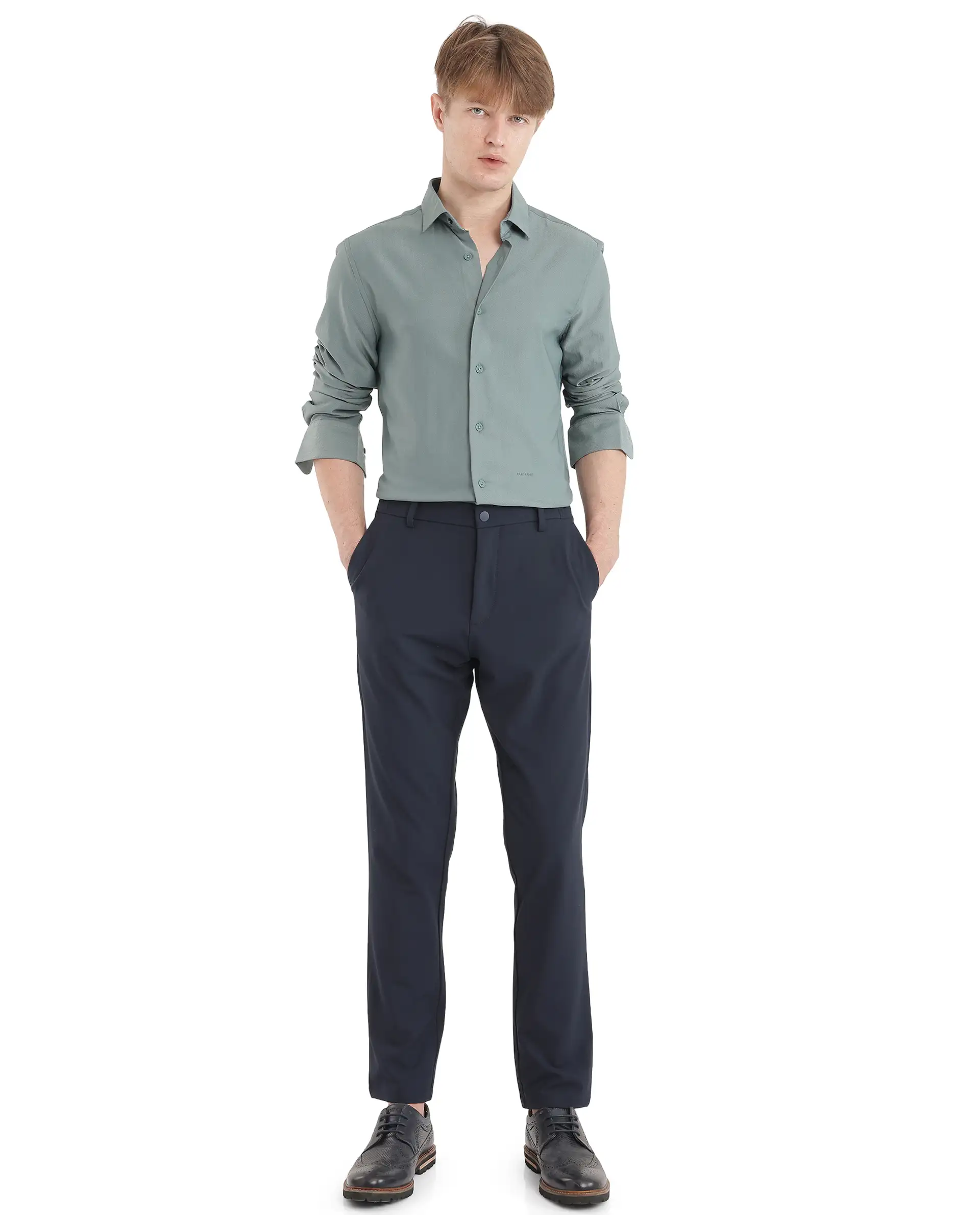 Rare Rabbit Men's Mer-25 Dusky Green Viscose Blend Textured Regular Fit Full Sleeve Collared Shirt - Image 2