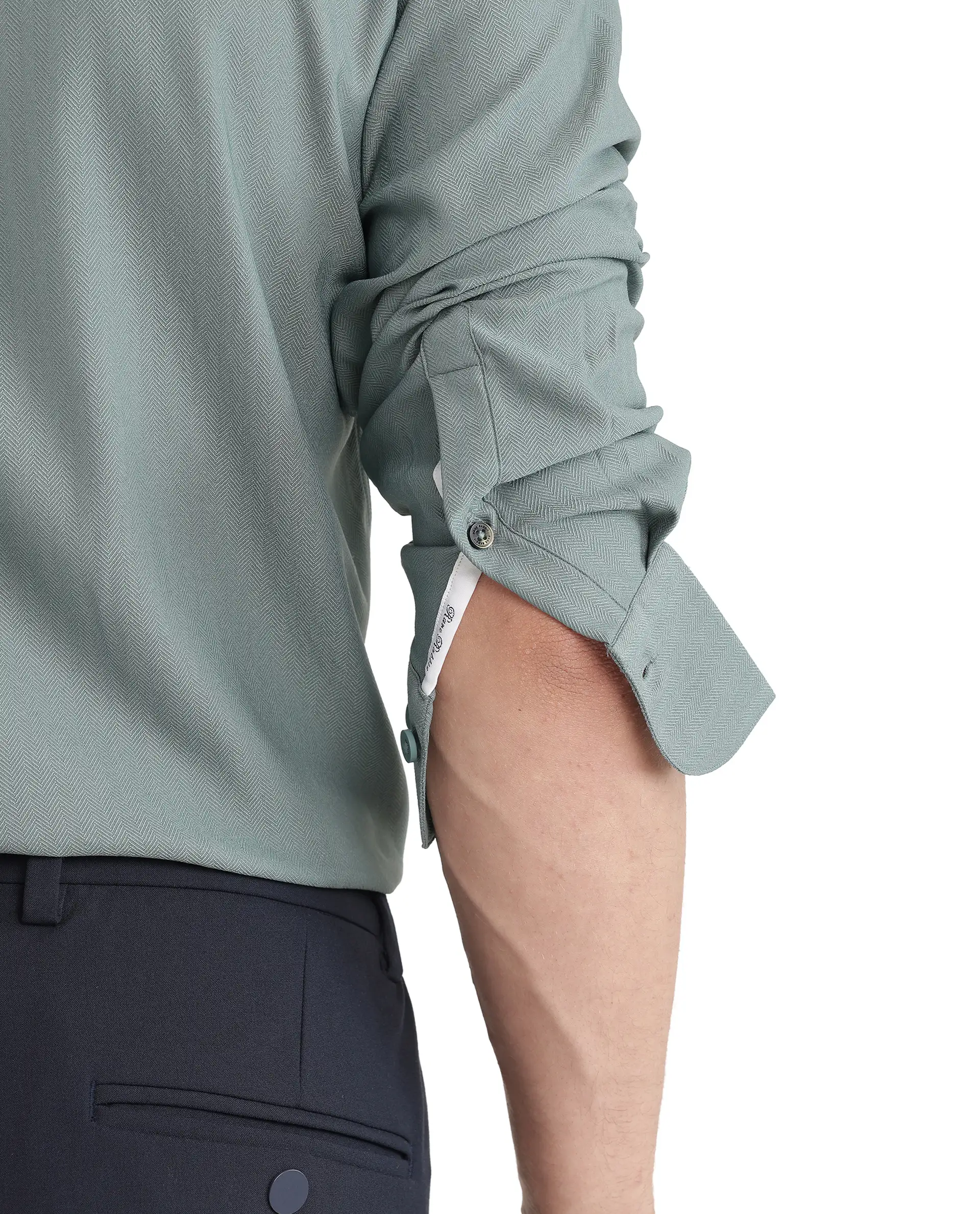 Rare Rabbit Men's Mer-25 Dusky Green Viscose Blend Textured Regular Fit Full Sleeve Collared Shirt - Image 5