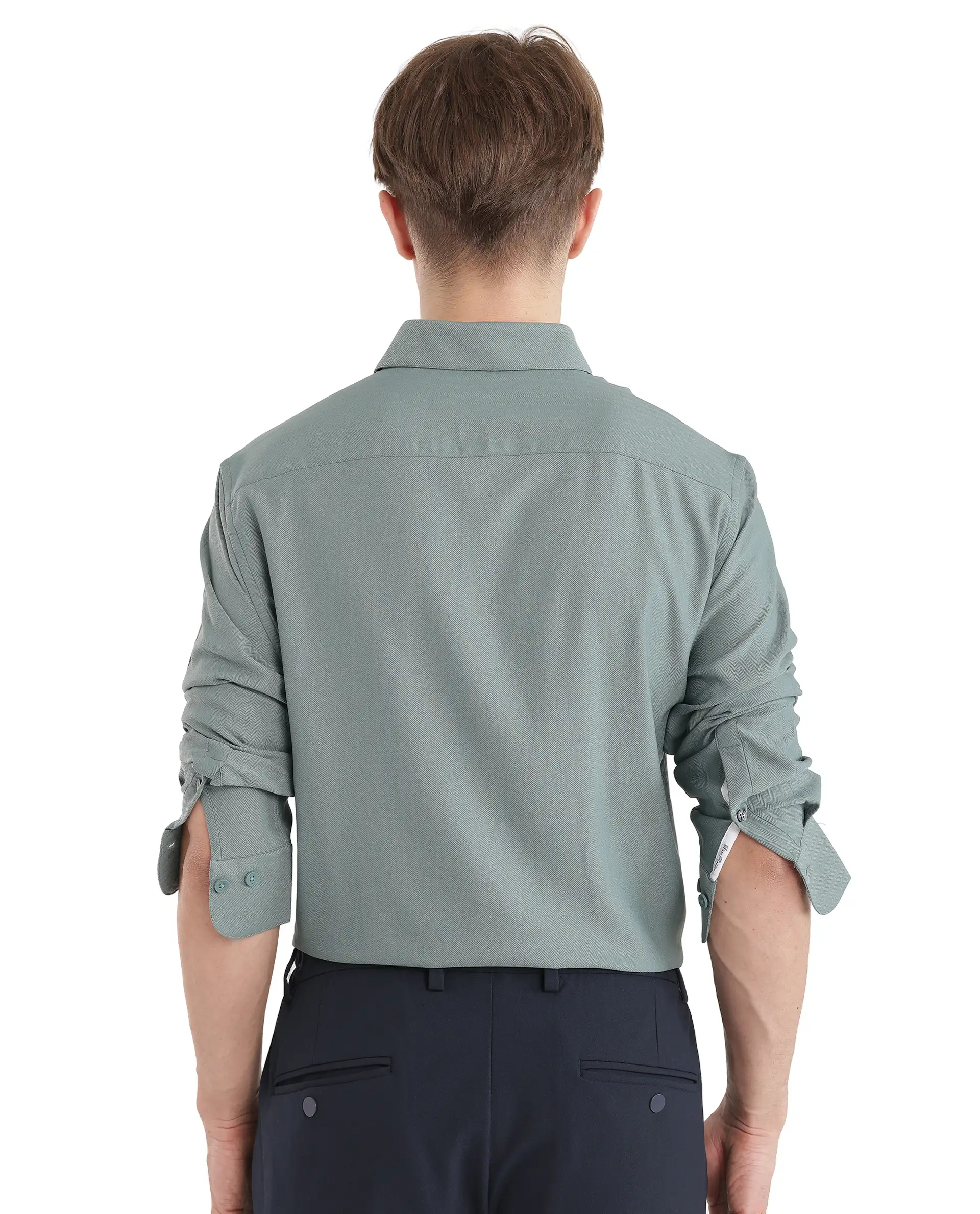 Rare Rabbit Men's Mer-25 Dusky Green Viscose Blend Textured Regular Fit Full Sleeve Collared Shirt - Image 9
