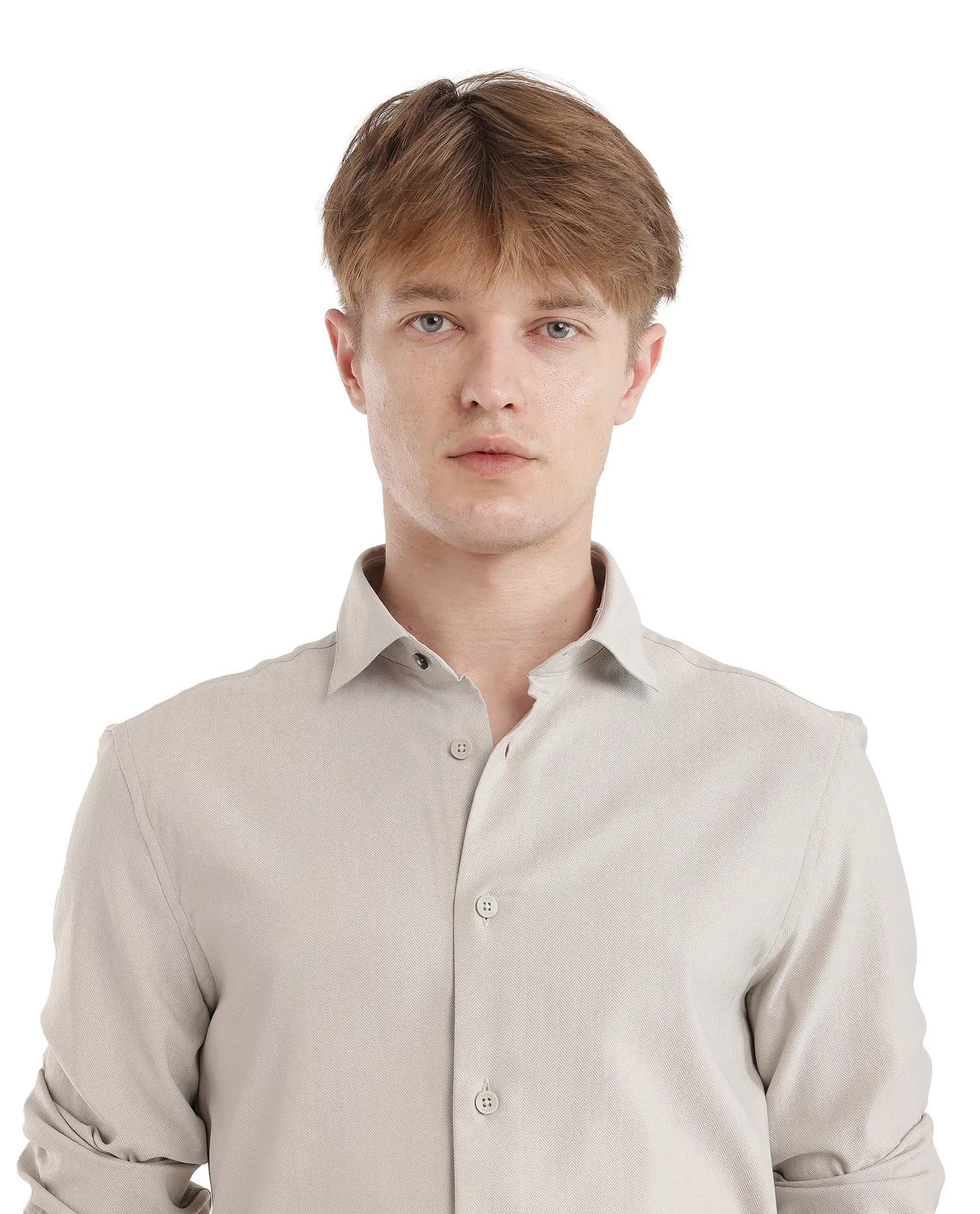 Rare Rabbit Men's Mer-25 Light Grey Viscose Blend Textured Regular Fit Full Sleeve Collared Shirt - Image 4