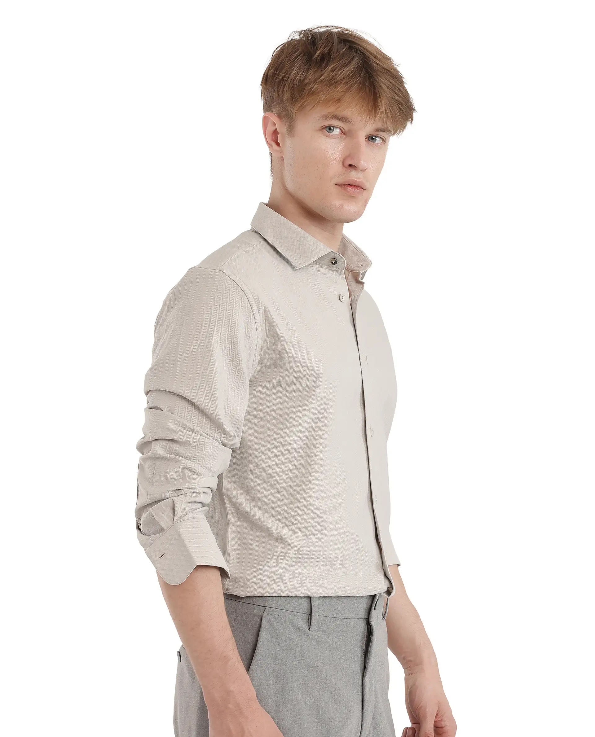 Rare Rabbit Men's Mer-25 Light Grey Viscose Blend Textured Regular Fit Full Sleeve Collared Shirt - Image 7