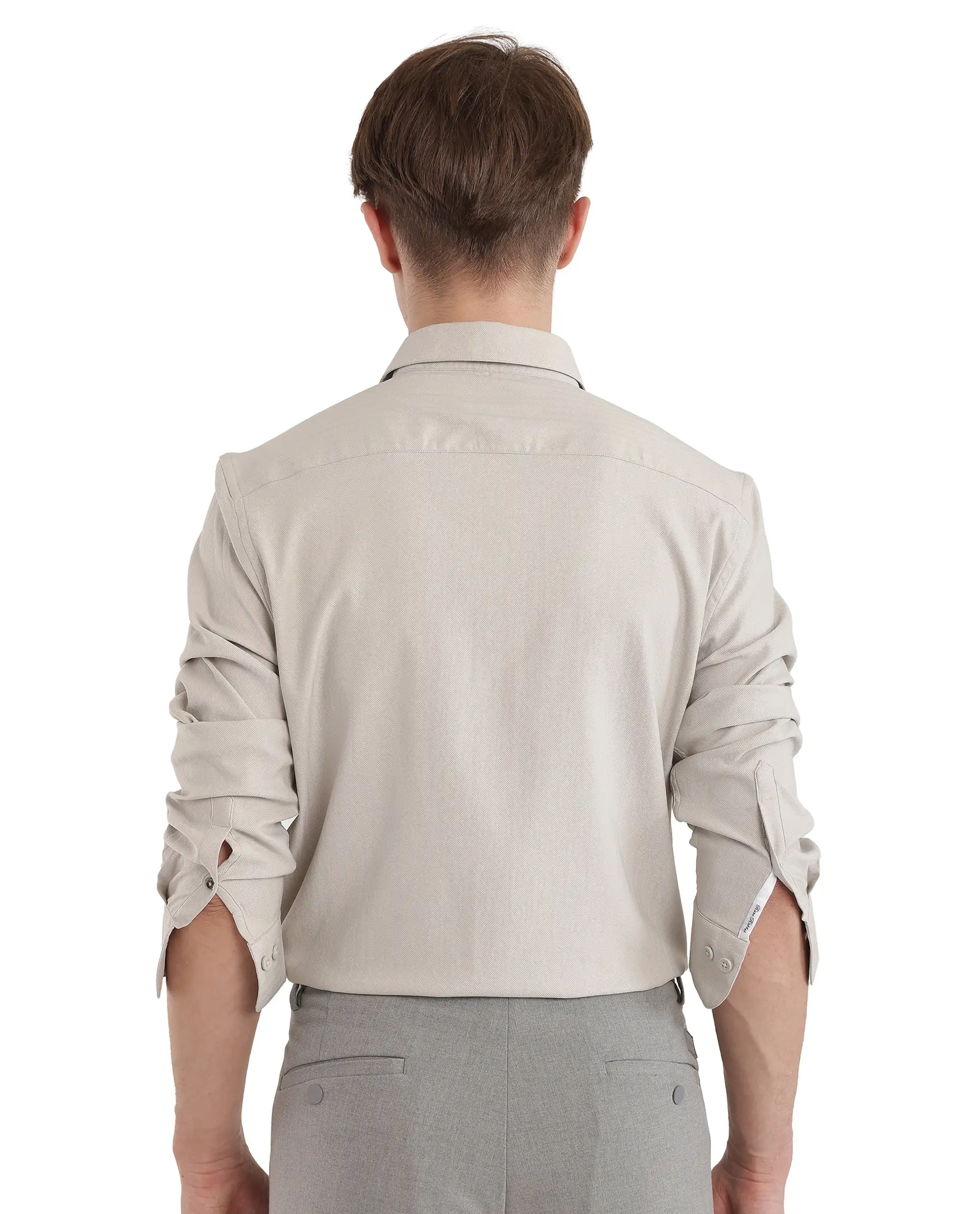 Rare Rabbit Men's Mer-25 Light Grey Viscose Blend Textured Regular Fit Full Sleeve Collared Shirt - Image 9