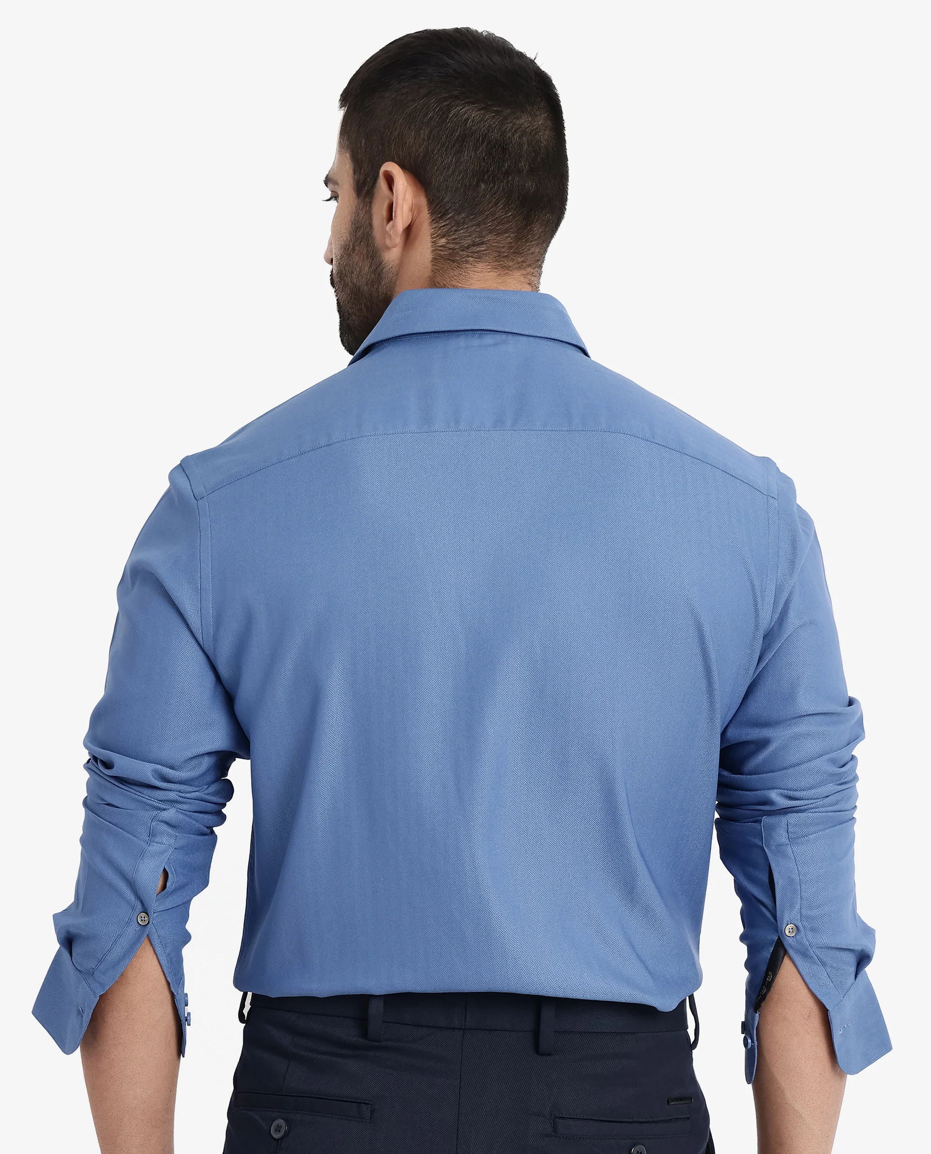 Rare Rabbit Men's Mer Blue Viscose Plain Regular Fit Full Sleeve Collared Shirt - Image 6