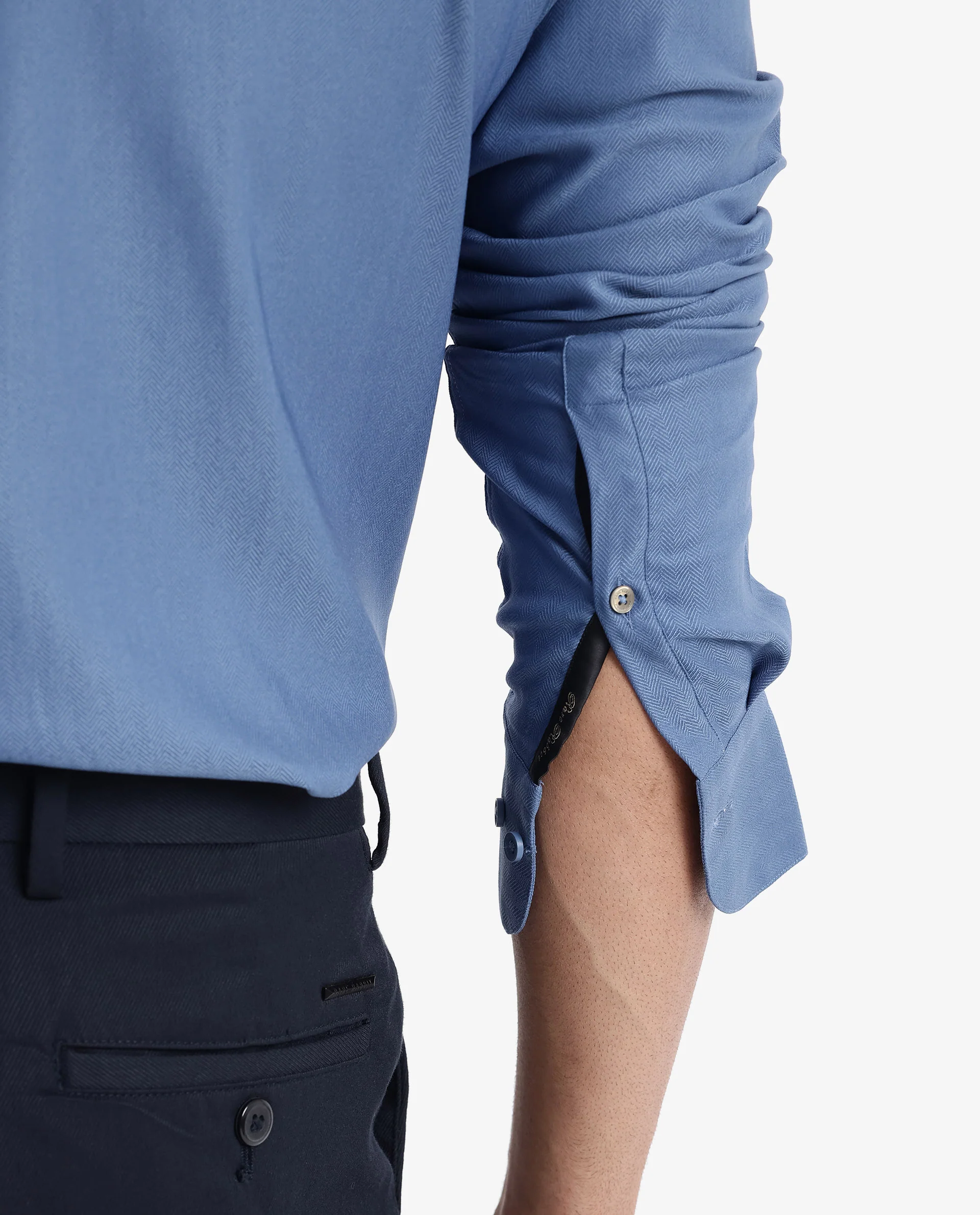 Rare Rabbit Men's Mer Blue Viscose Plain Regular Fit Full Sleeve Collared Shirt - Image 8