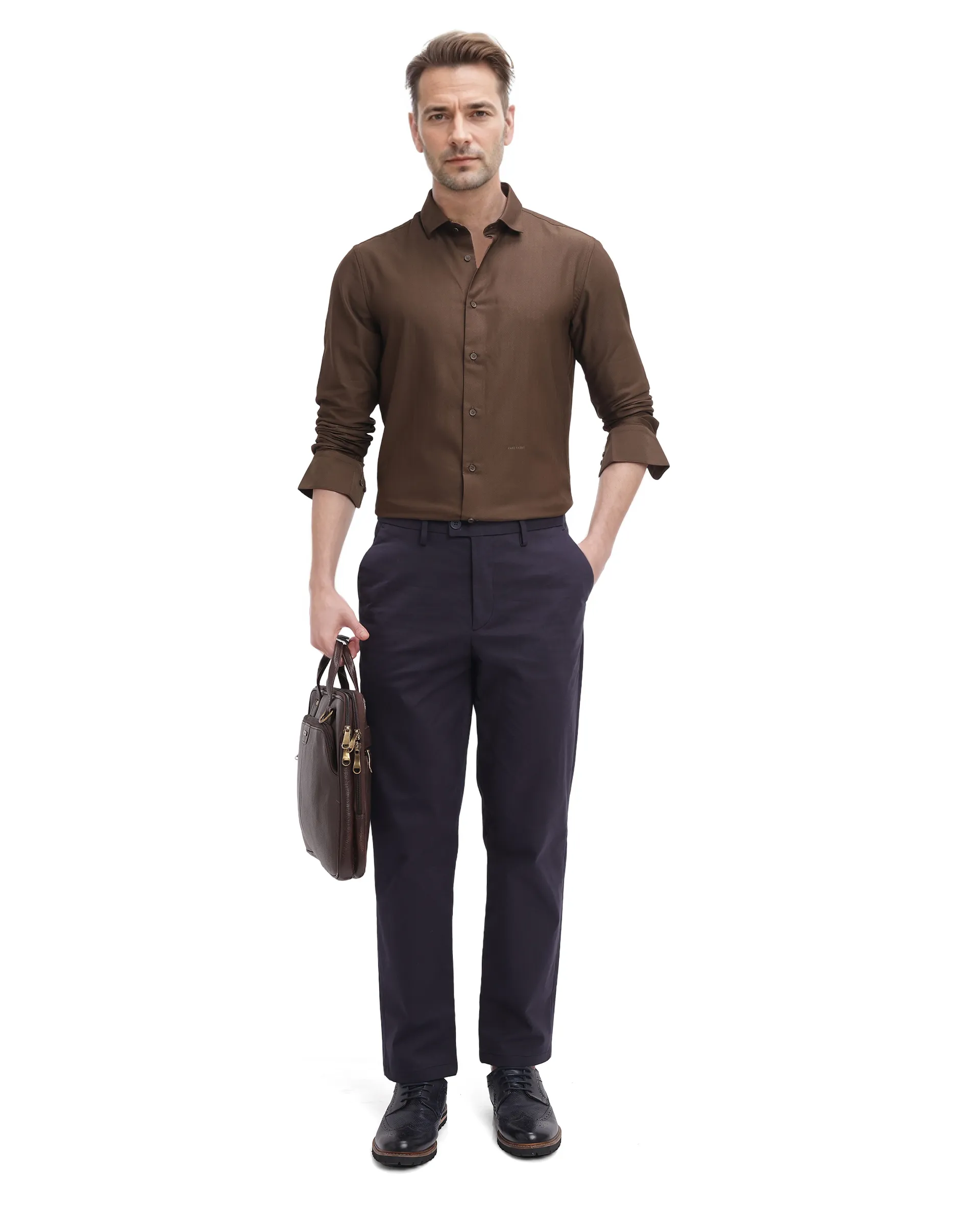 Rare Rabbit Men's Mer Dark Olive Viscose Plain Regular Fit Full Sleeve Collared Shirt - Image 2