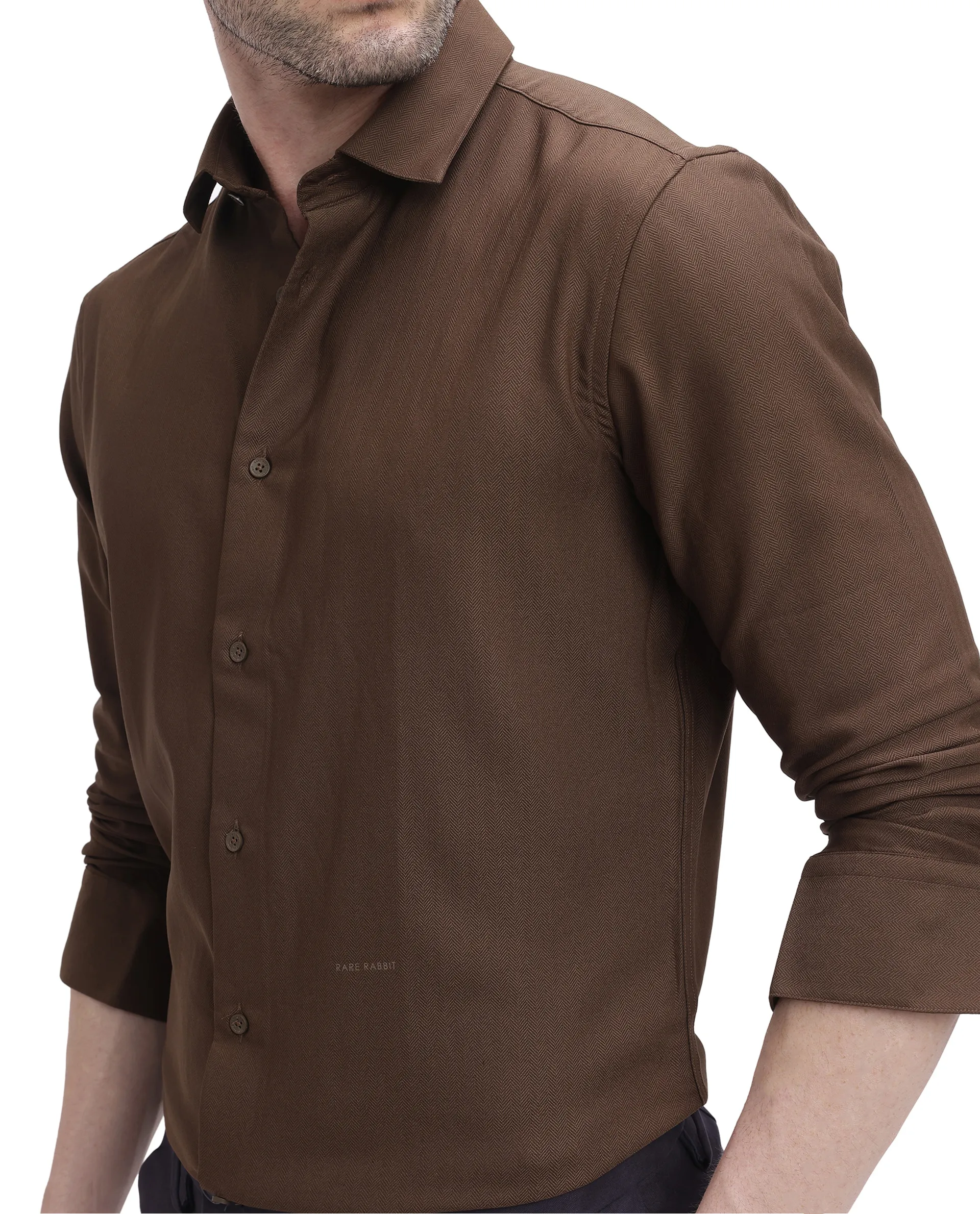 Rare Rabbit Men's Mer Dark Olive Viscose Plain Regular Fit Full Sleeve Collared Shirt - Image 3
