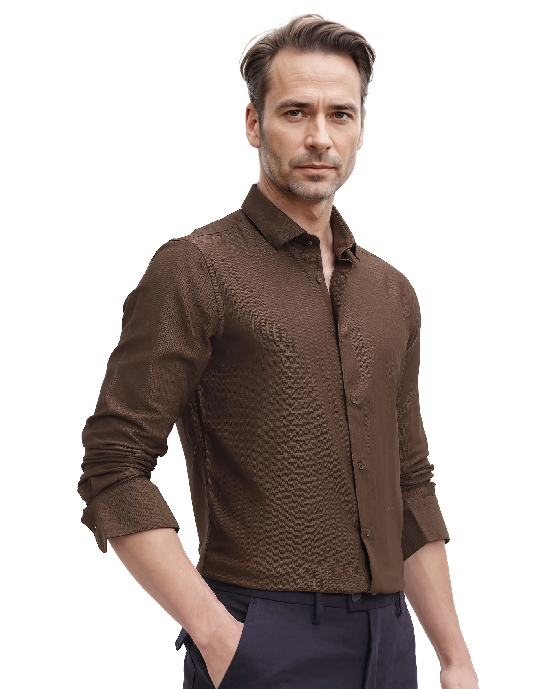 Rare Rabbit Men's Mer Dark Olive Viscose Plain Regular Fit Full Sleeve Collared Shirt - Image 8