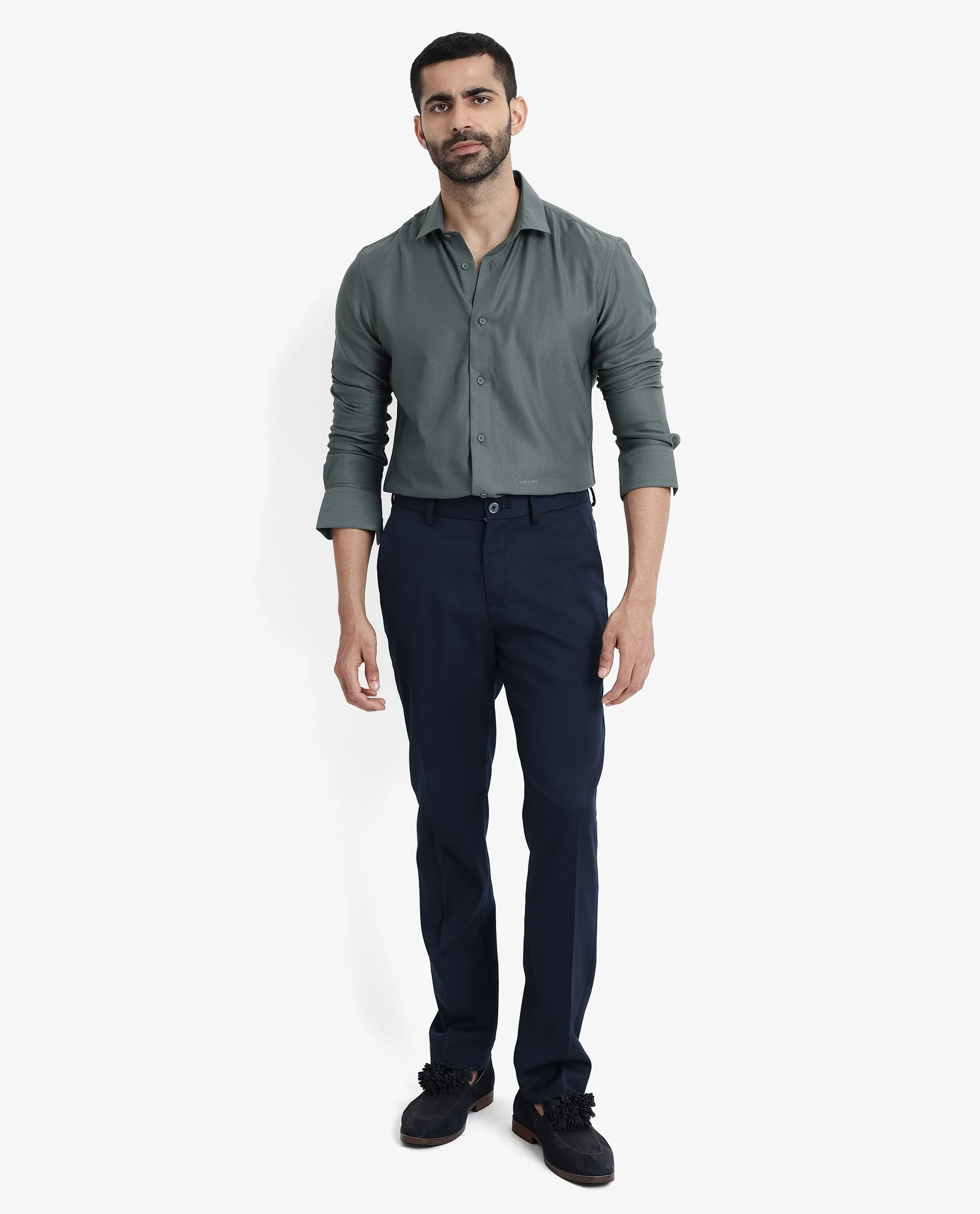 Rare Rabbit Men's Mer Dusky Green Viscose Plain Regular Fit Full Sleeve Collared Shirt - Image 2