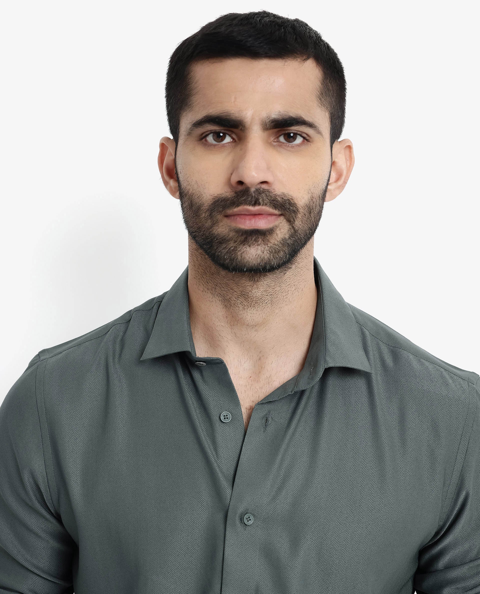 Rare Rabbit Men's Mer Dusky Green Viscose Plain Regular Fit Full Sleeve Collared Shirt - Image 5
