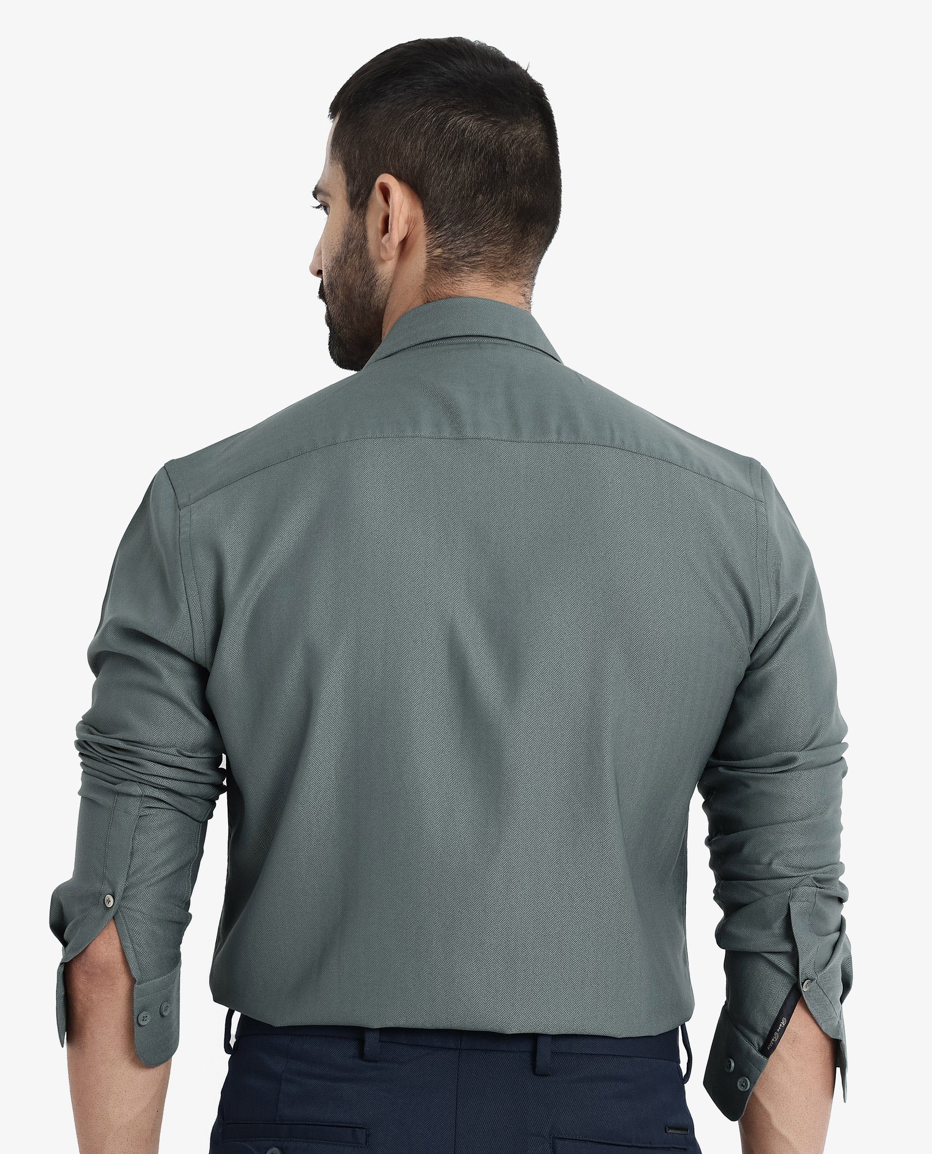 Rare Rabbit Men's Mer Dusky Green Viscose Plain Regular Fit Full Sleeve Collared Shirt - Image 7